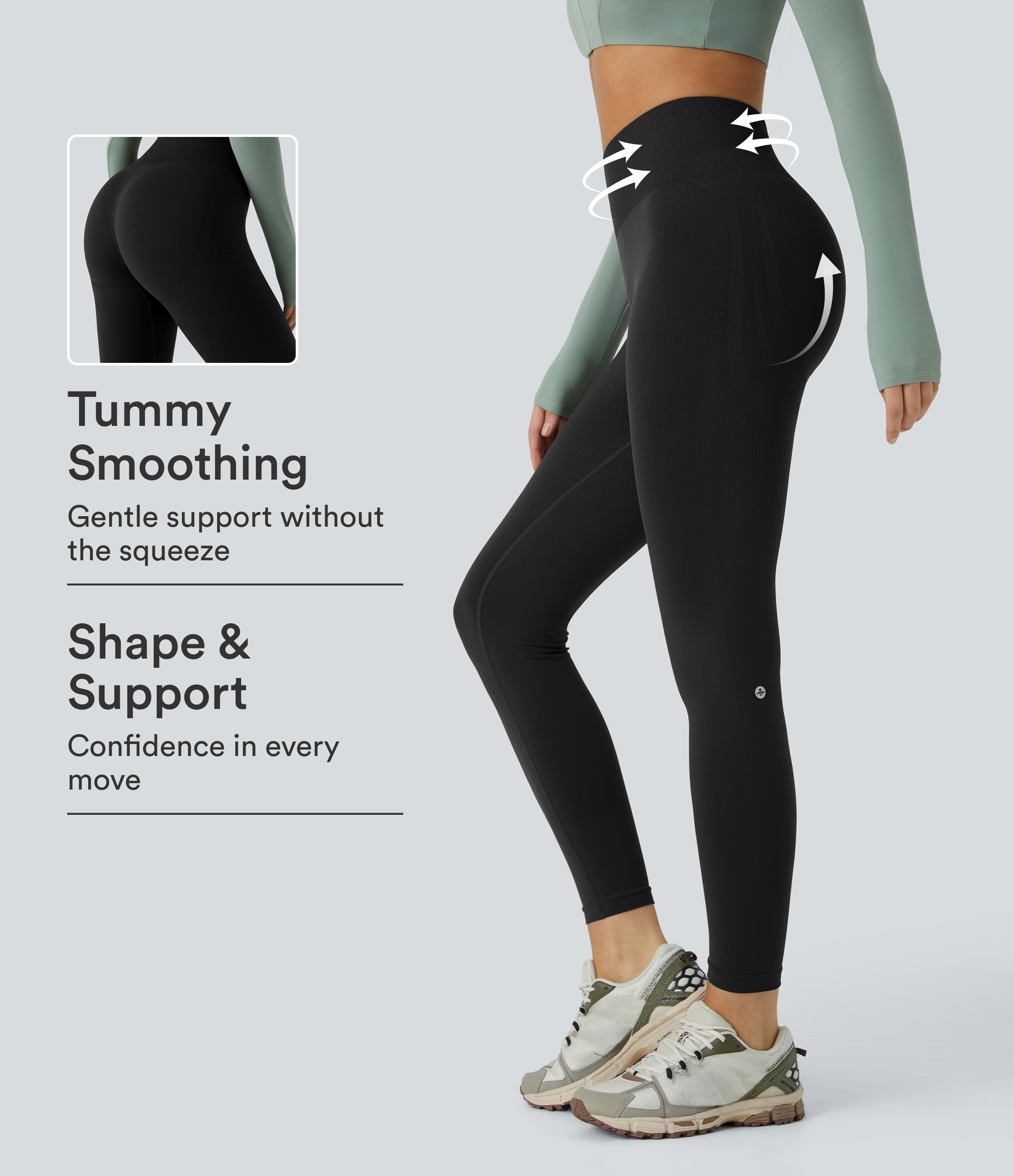 OneForm Seamless Flow Mid Rise Tummy Control Butt Lifting Yoga Leggings