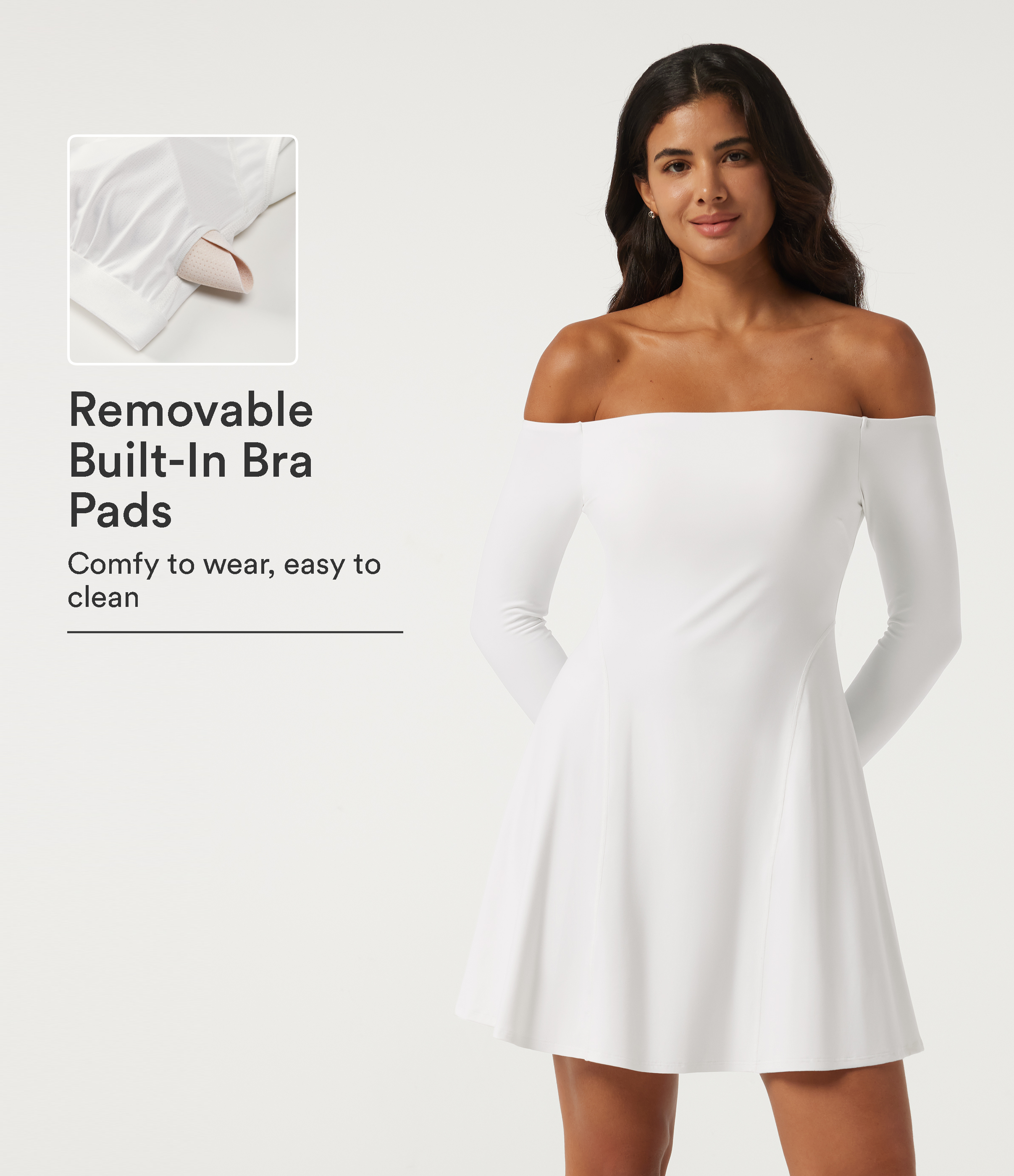 SoftlyZero™ Plush Off Shoulder Long Sleeve Built-in Bra Mini Casual Dress-B-DD Cups