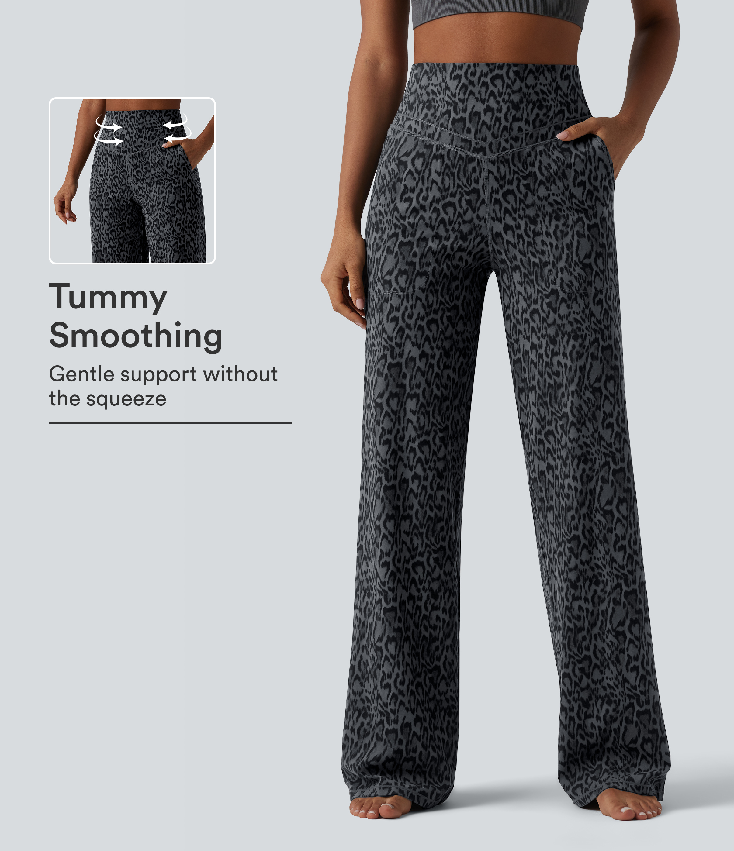 Halara UltraSculpt™ Leopard Print High Waisted Tummy Control Straight Leg Yoga Pants with Pockets