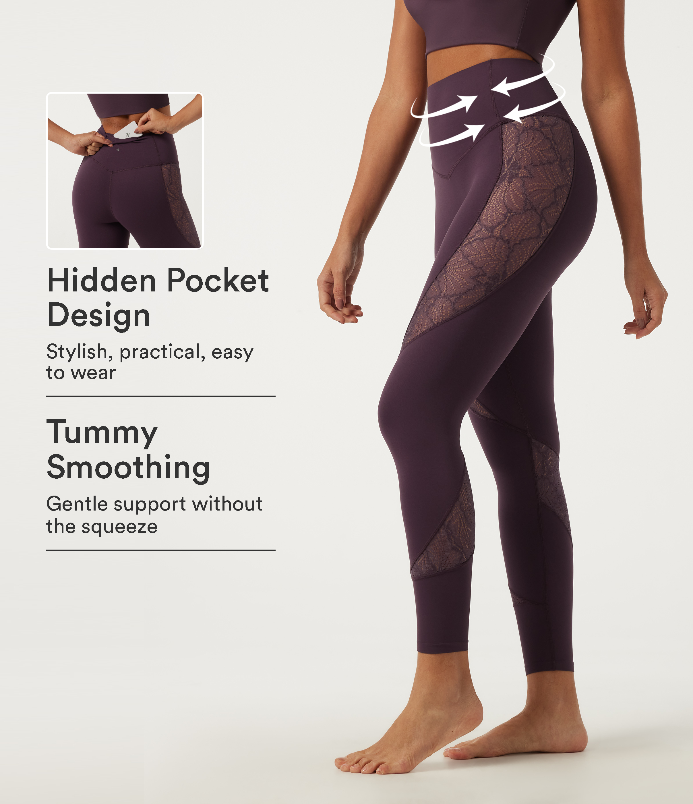 Halara UltraSculpt High Waisted Tummy Control Contrast Lace Yoga Leggings with Pocket