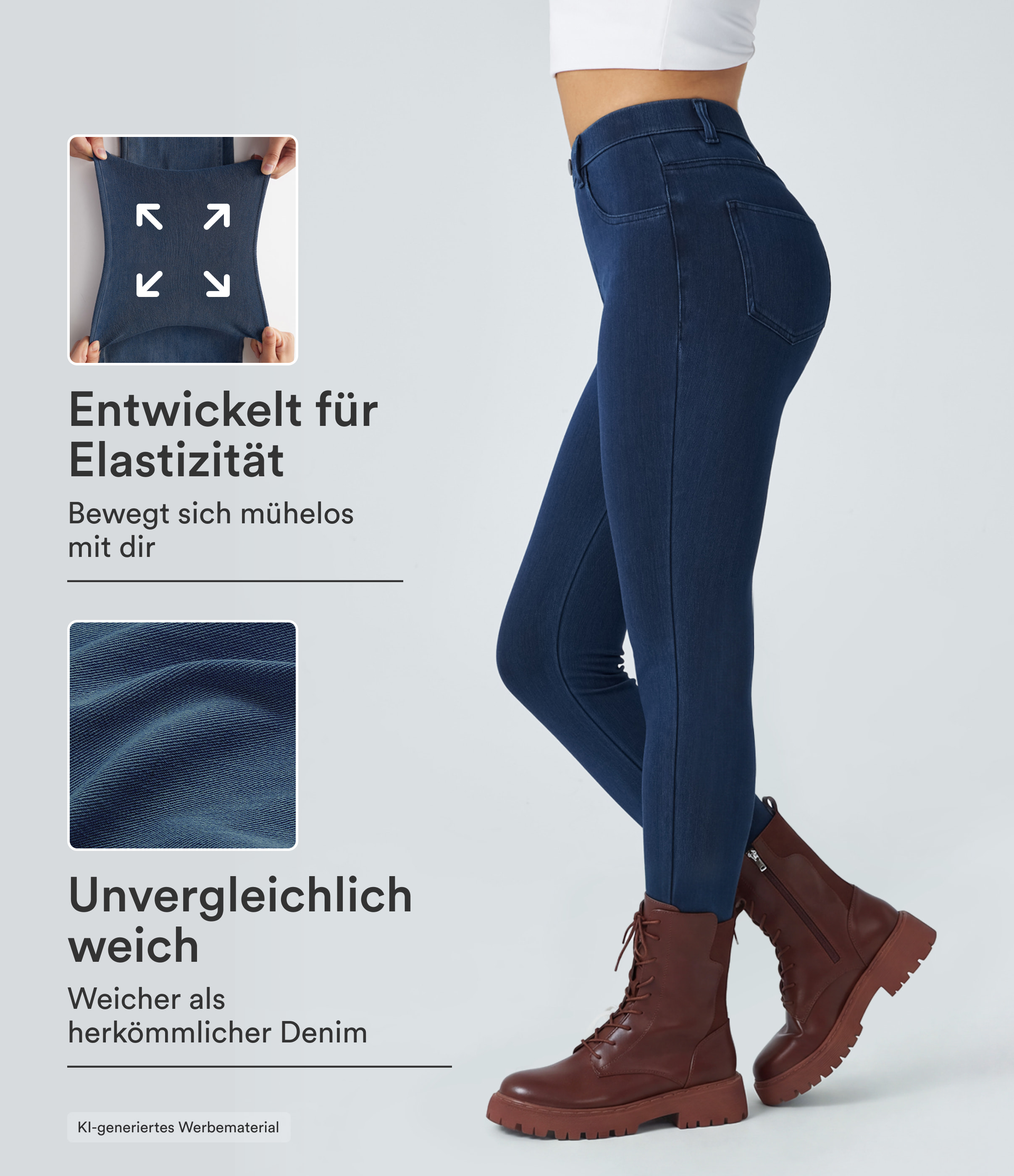 Halara Flex™ 7/8-Skinny-Jeans, Röhrenjeans aus elastischem Strick-Denim im 5-Pocket-Style mit hohem Bund