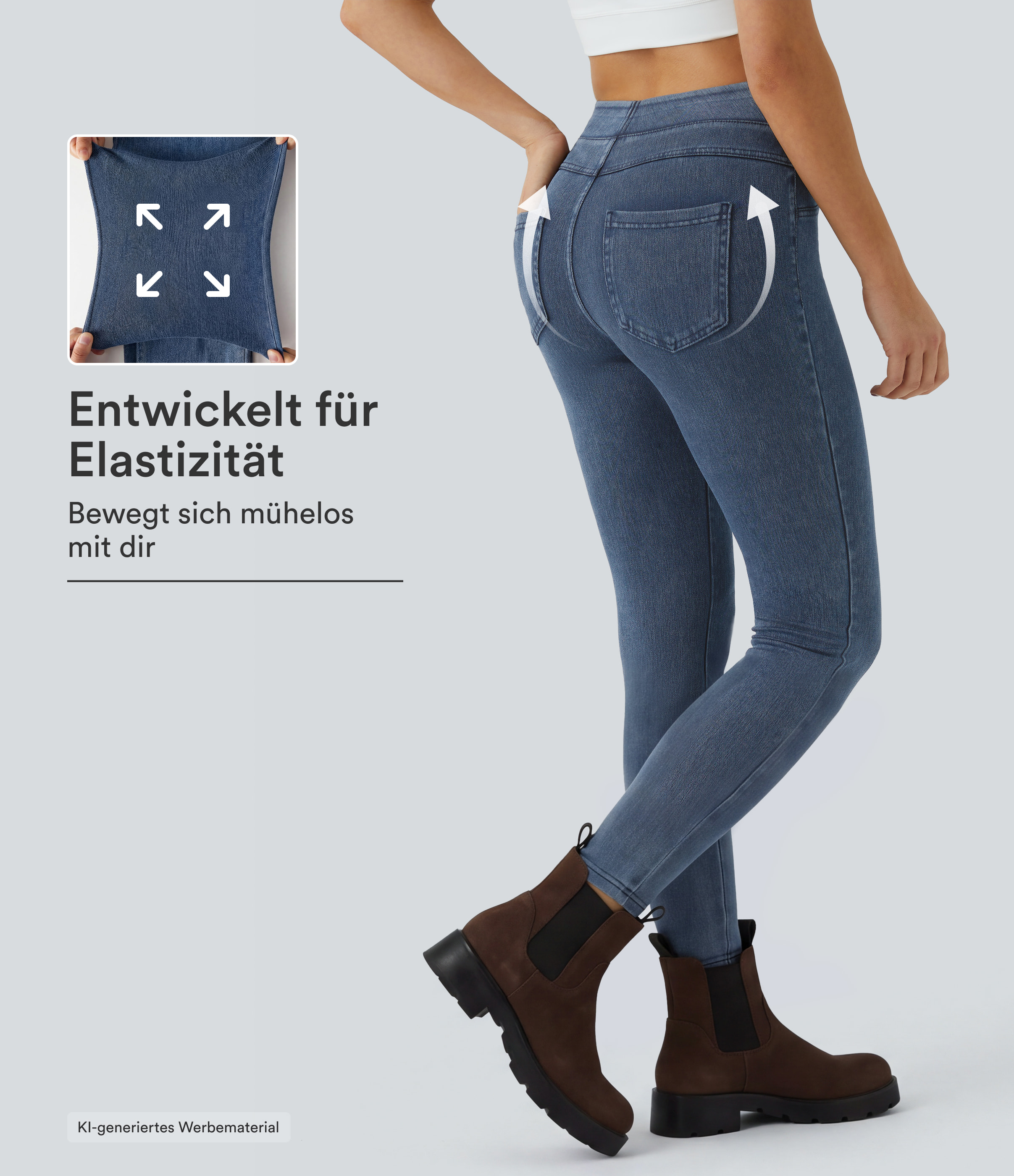 Halara Flex™ Jeans Jeggings aus elastischem Strick-Denim mit hohem Bund und Gesäßtaschen