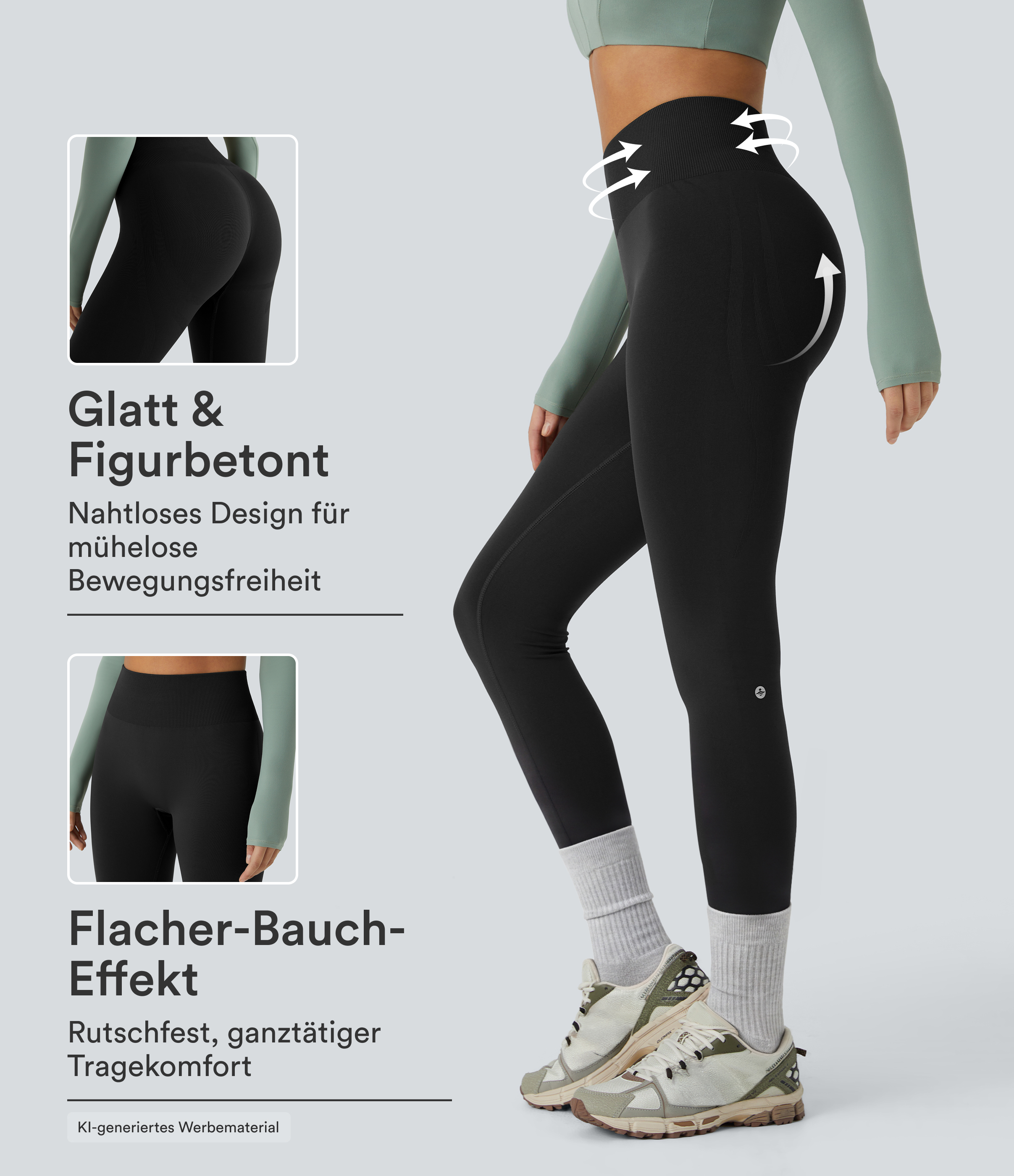 OneForm - Yoga-Leggings mit mittelhohem Bund, Bauchkontrolle und nahtlosem Flow - Po-Lifting