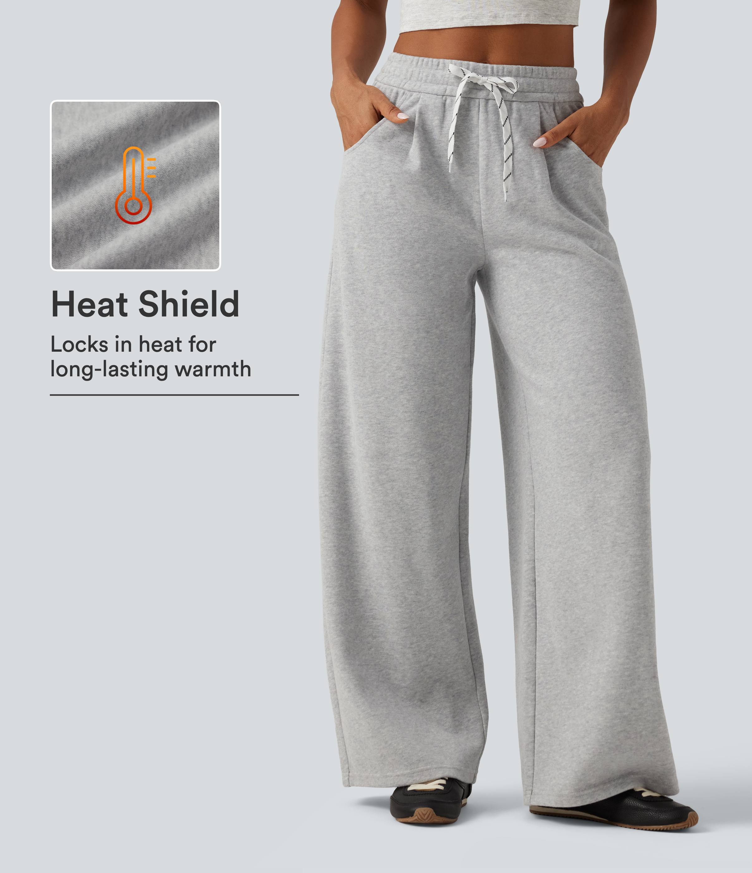 High Waisted Drawstring Wide Leg Fleece Casual Sweatpants with Pockets