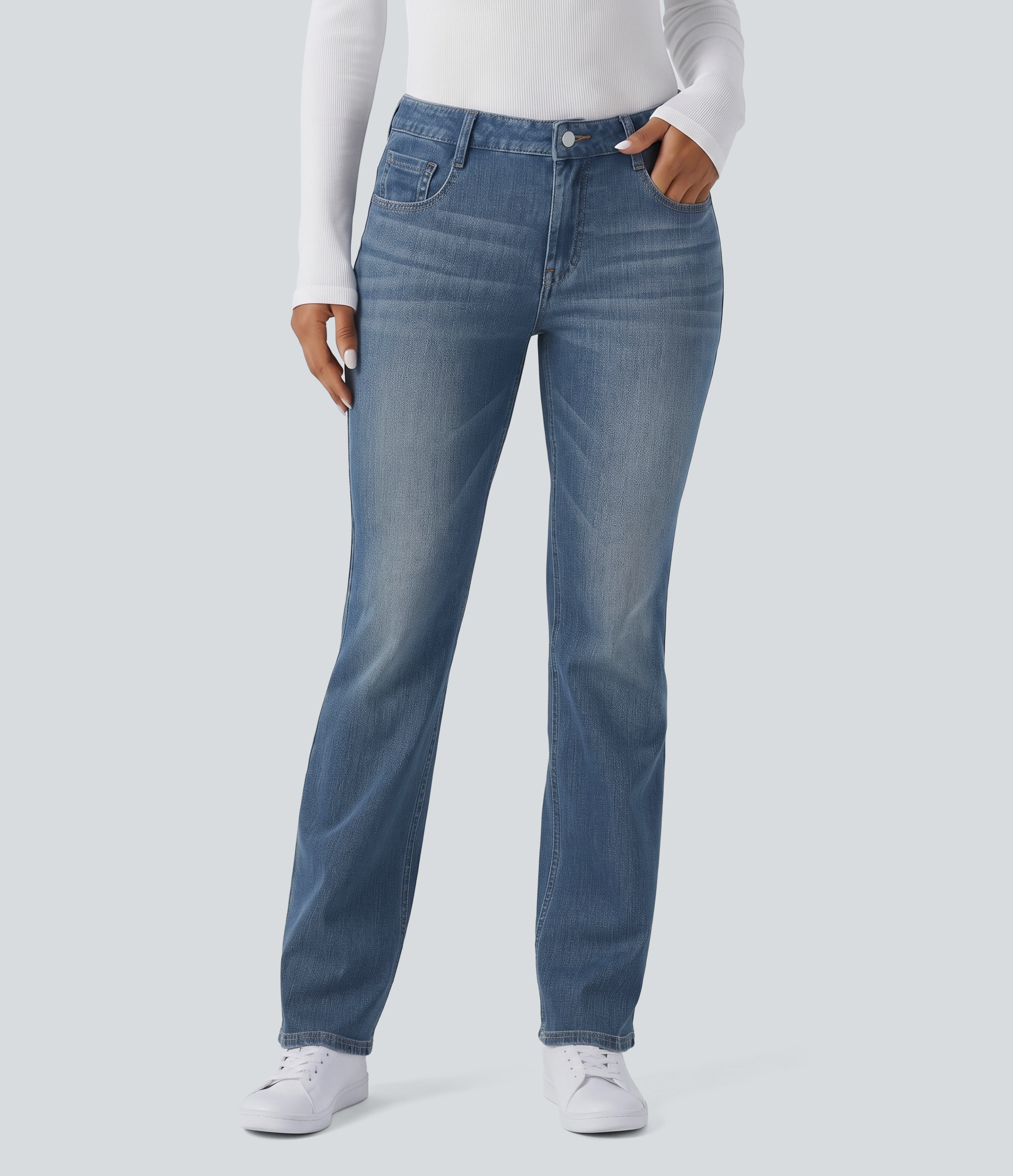 Halara Flex™ Low Rise Washed Bootcut Casual Jeans with Pockets