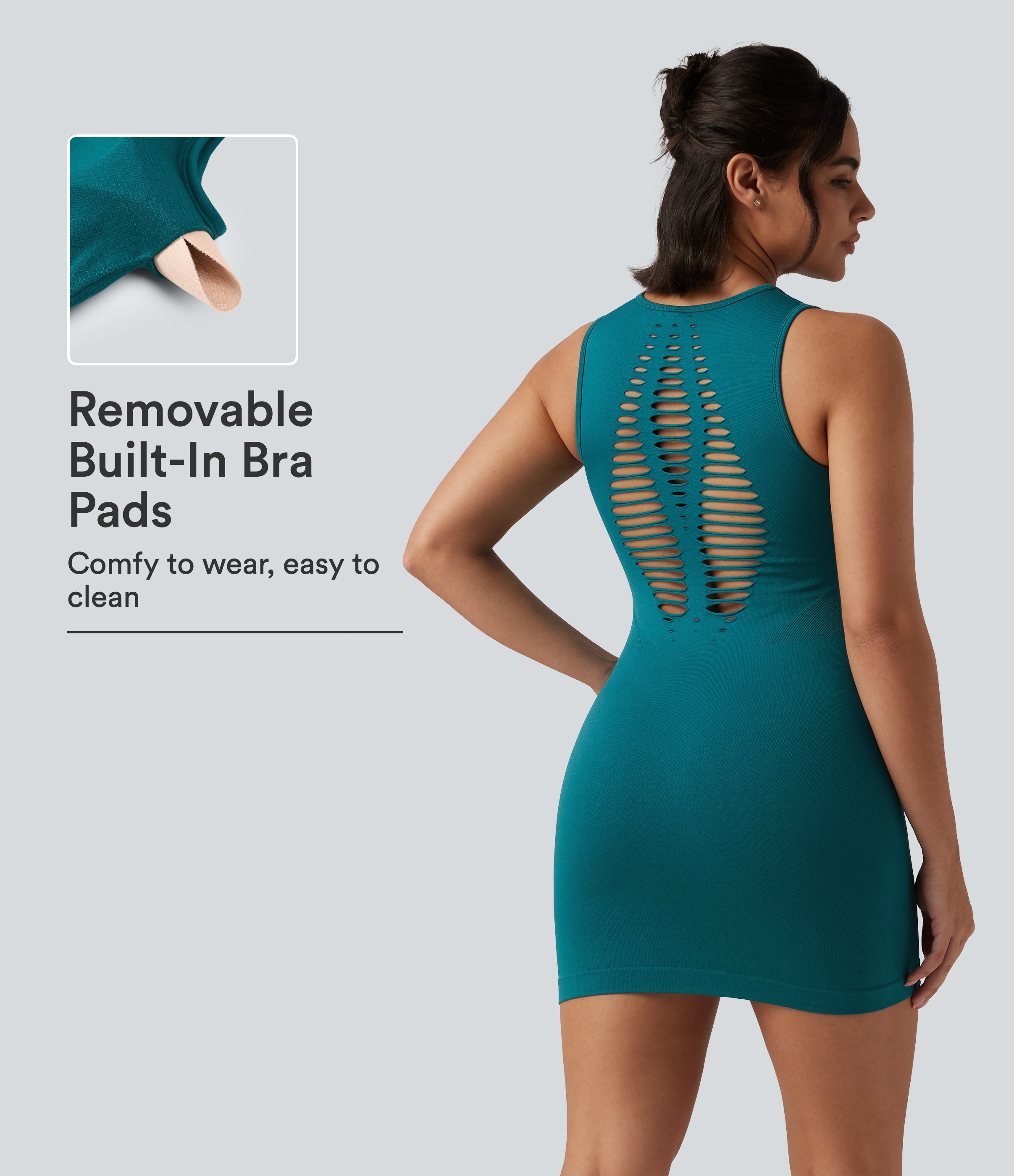 Seamless Flow Notched Mini Yoga Tank Dress with Built-In Bra
