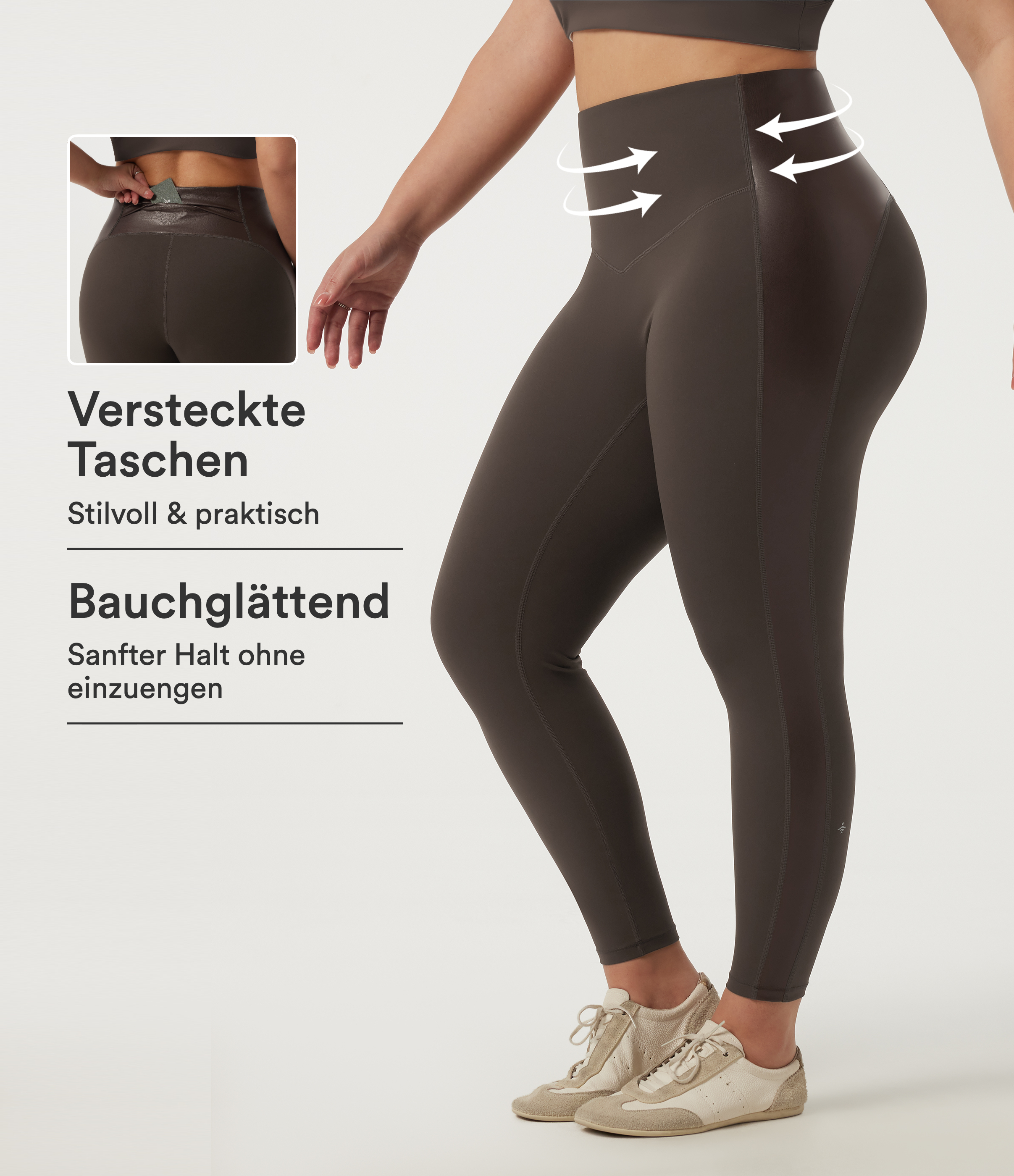 Halara UltraSculpt™ - Yoga-Leggings aus elastischem Kunstleder mit hohem Bund, Bundtasche und Bauchkontrolle - Plus-Size
