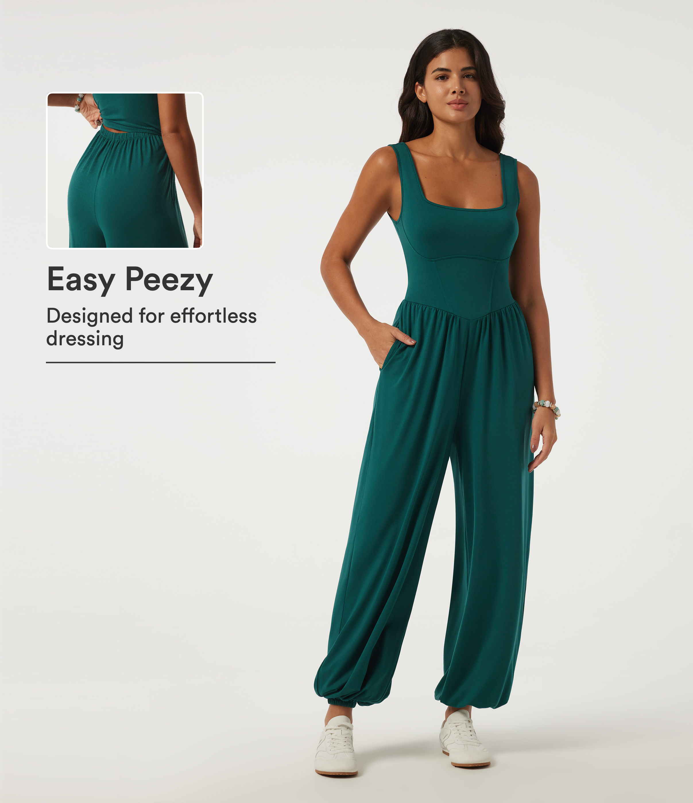 Square Neck Sleeveless Casual Jumpsuit with Pockets - Easy Peezy Edition