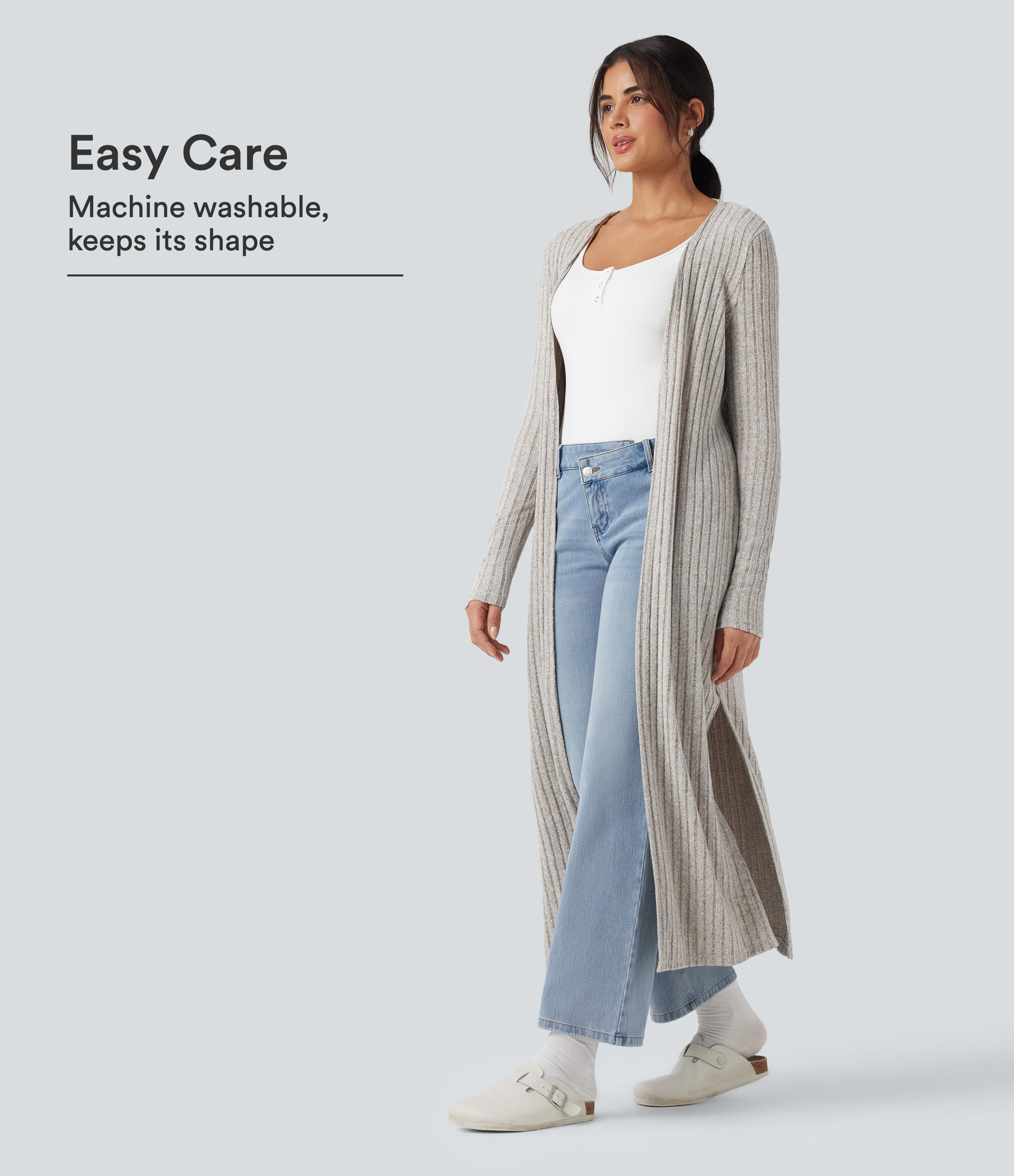 Ribbed Knit Long Sleeve Split Casual Longline Cardigan
