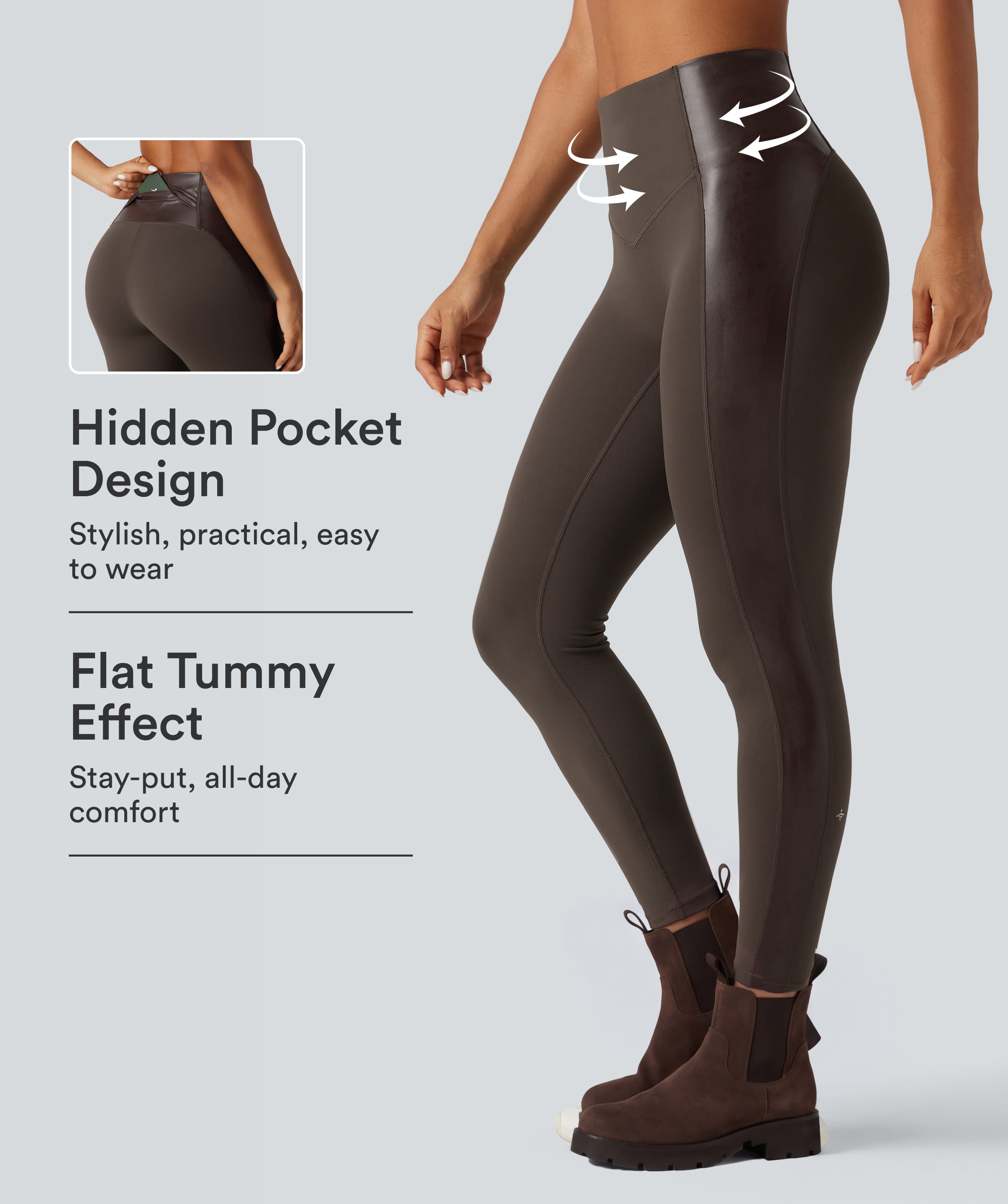 Halara UltraSculpt™ High Waisted Stretchy PU Tummy Control Yoga Leggings with Pocket