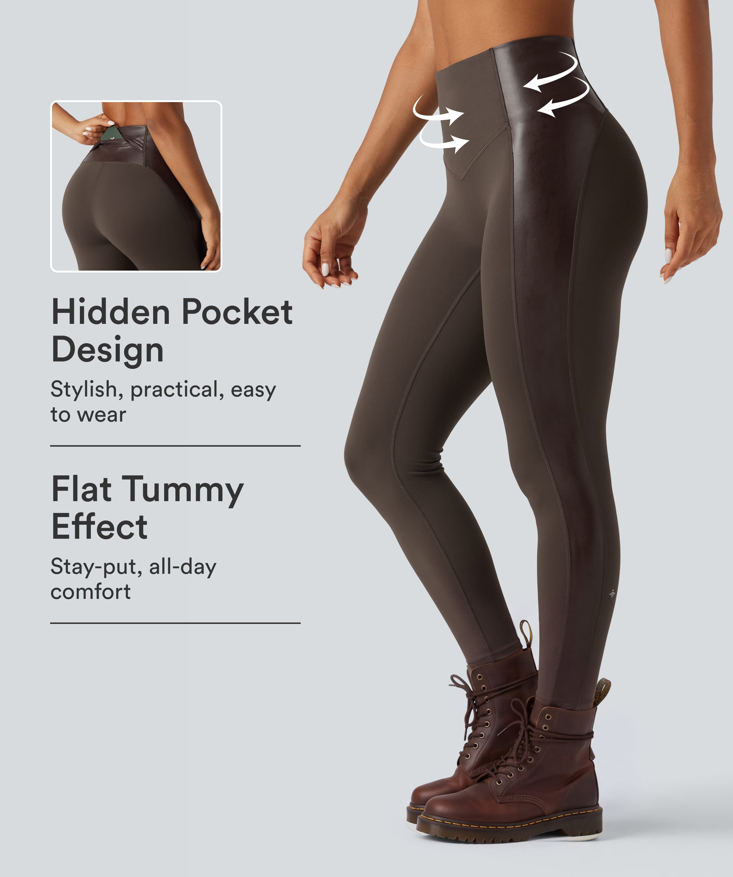 Halara UltraSculpt™ High Waisted Stretchy PU Tummy Control Yoga Leggings with Pocket