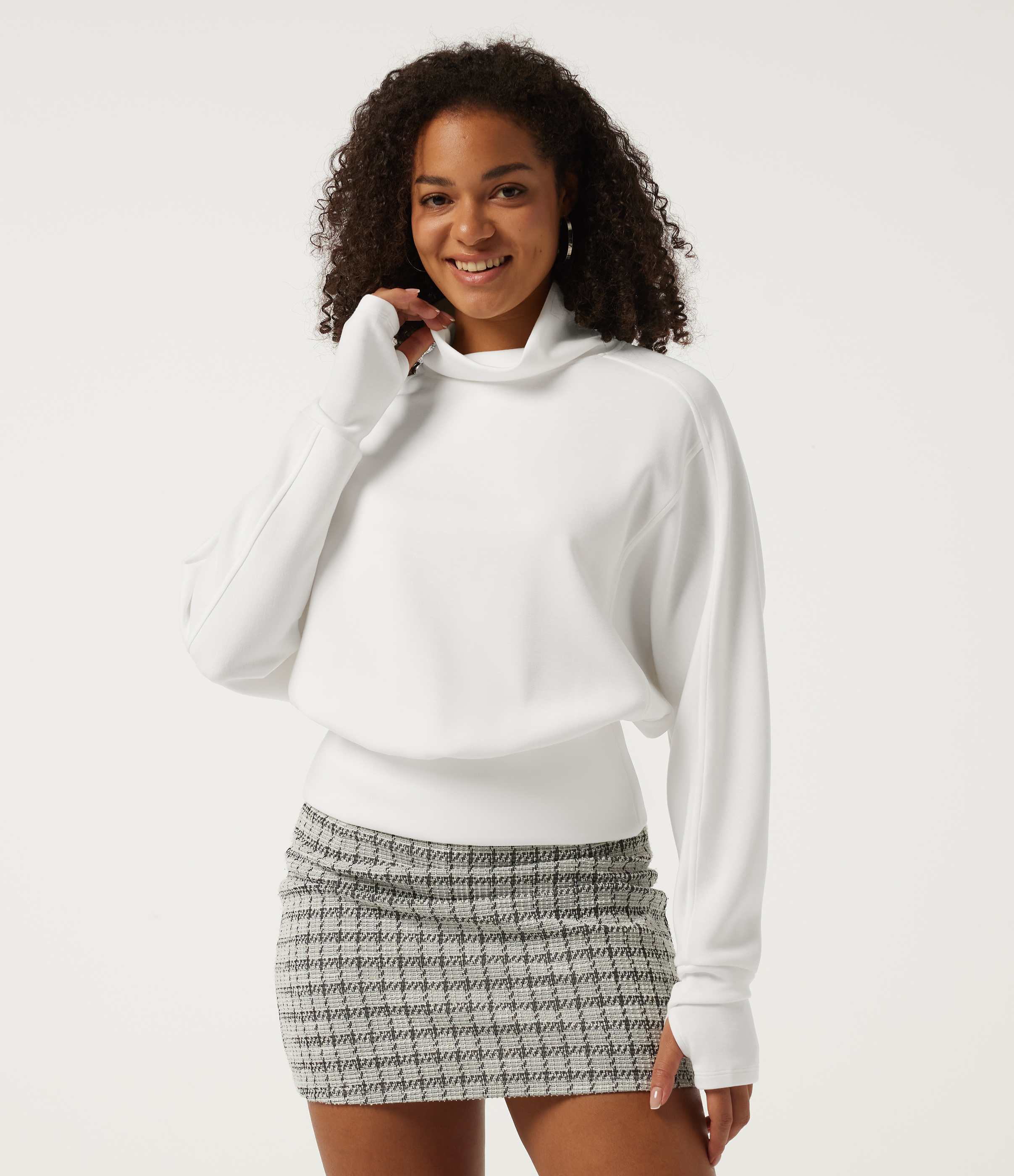 High Neck Long Sleeve Seam Casual Sweatshirt with Thumbholes