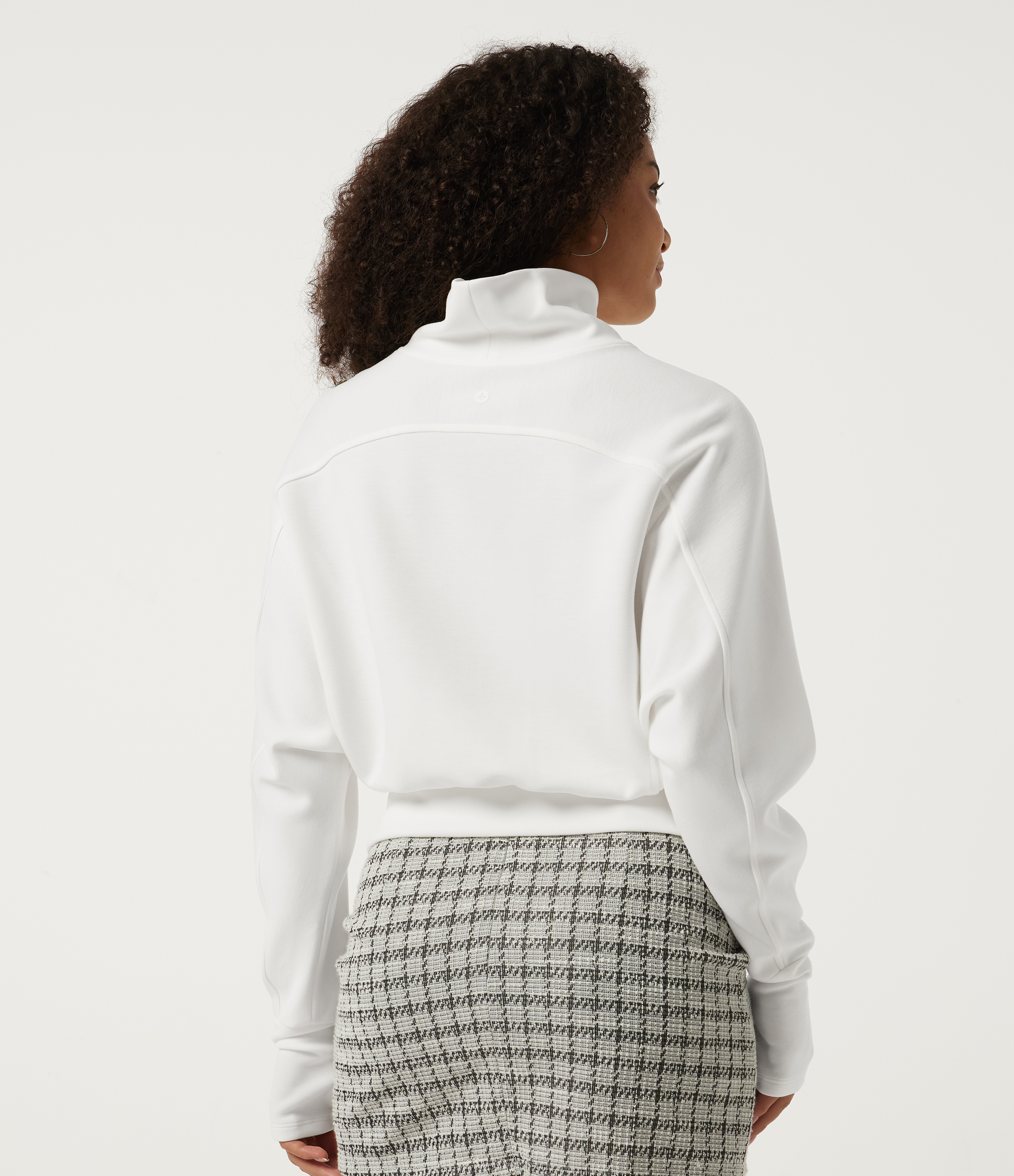 White High Neck Long Sleeve Seam Casual Sweatshirt with Thumbholes / 2