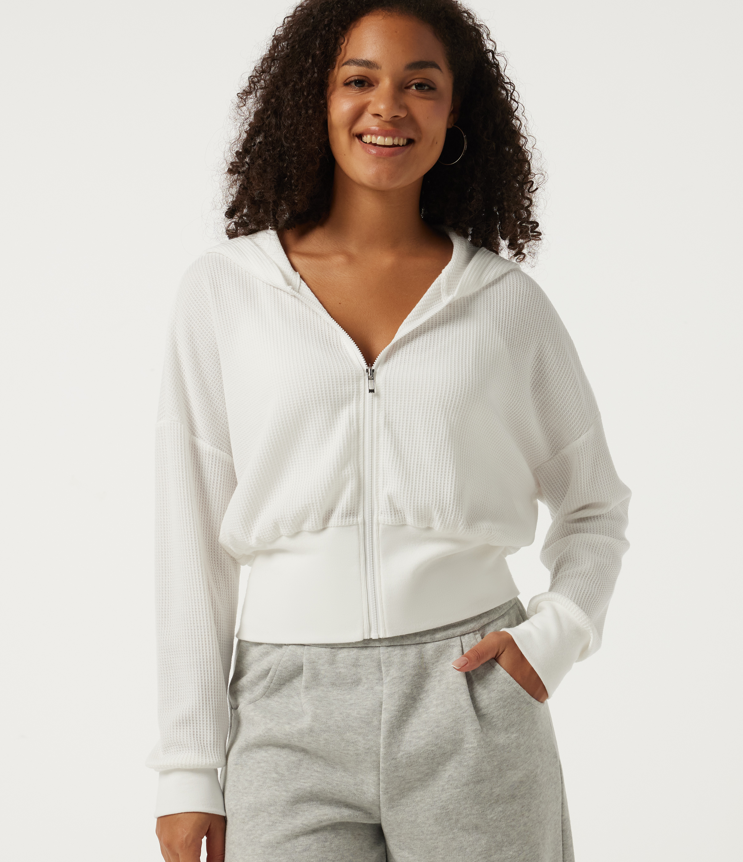 Hooded Waffle Long Sleeve Casual Sweatshirt