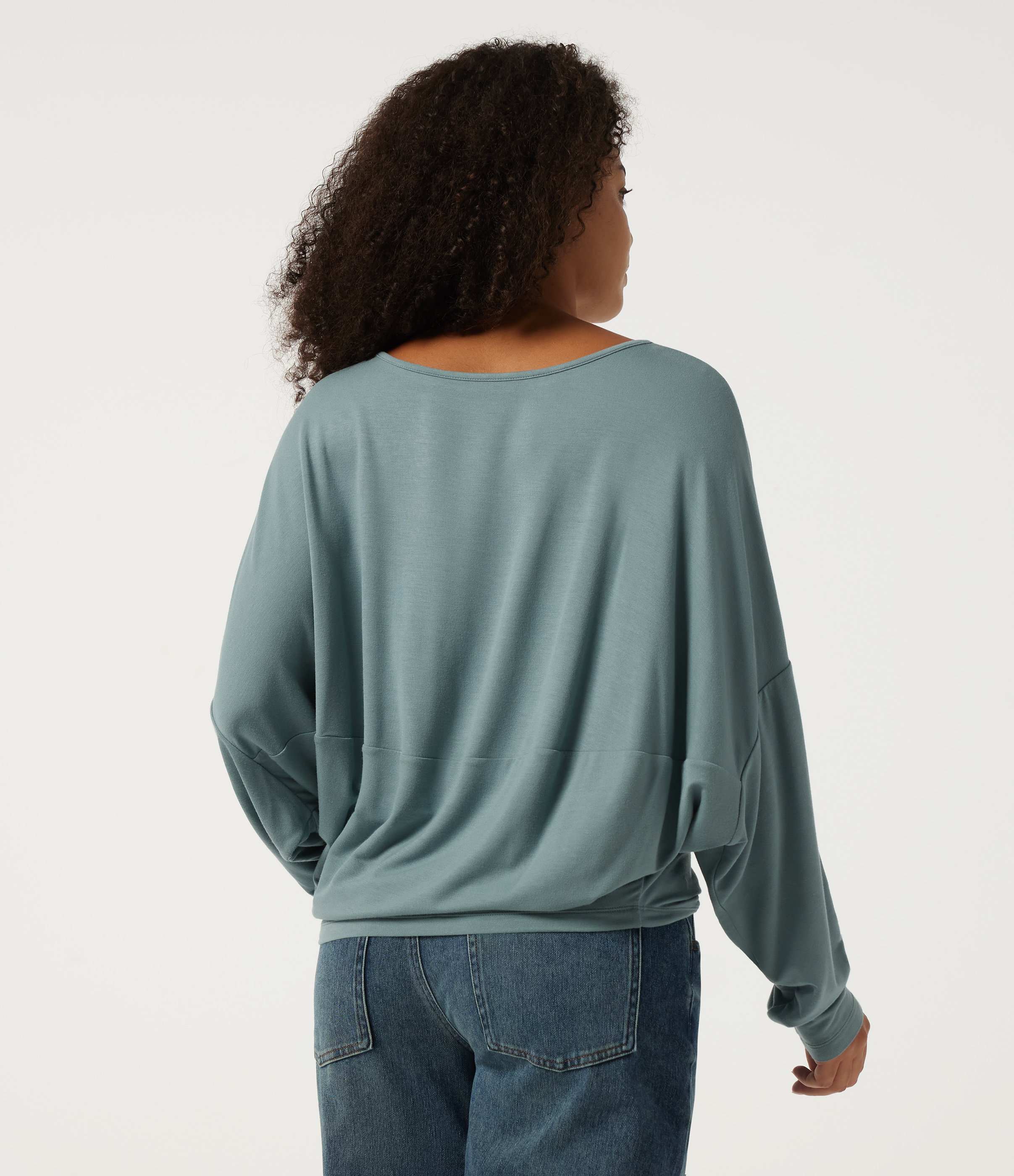 Stone Blue Boat Neck Long Sleeve Casual Sweatshirt / 2