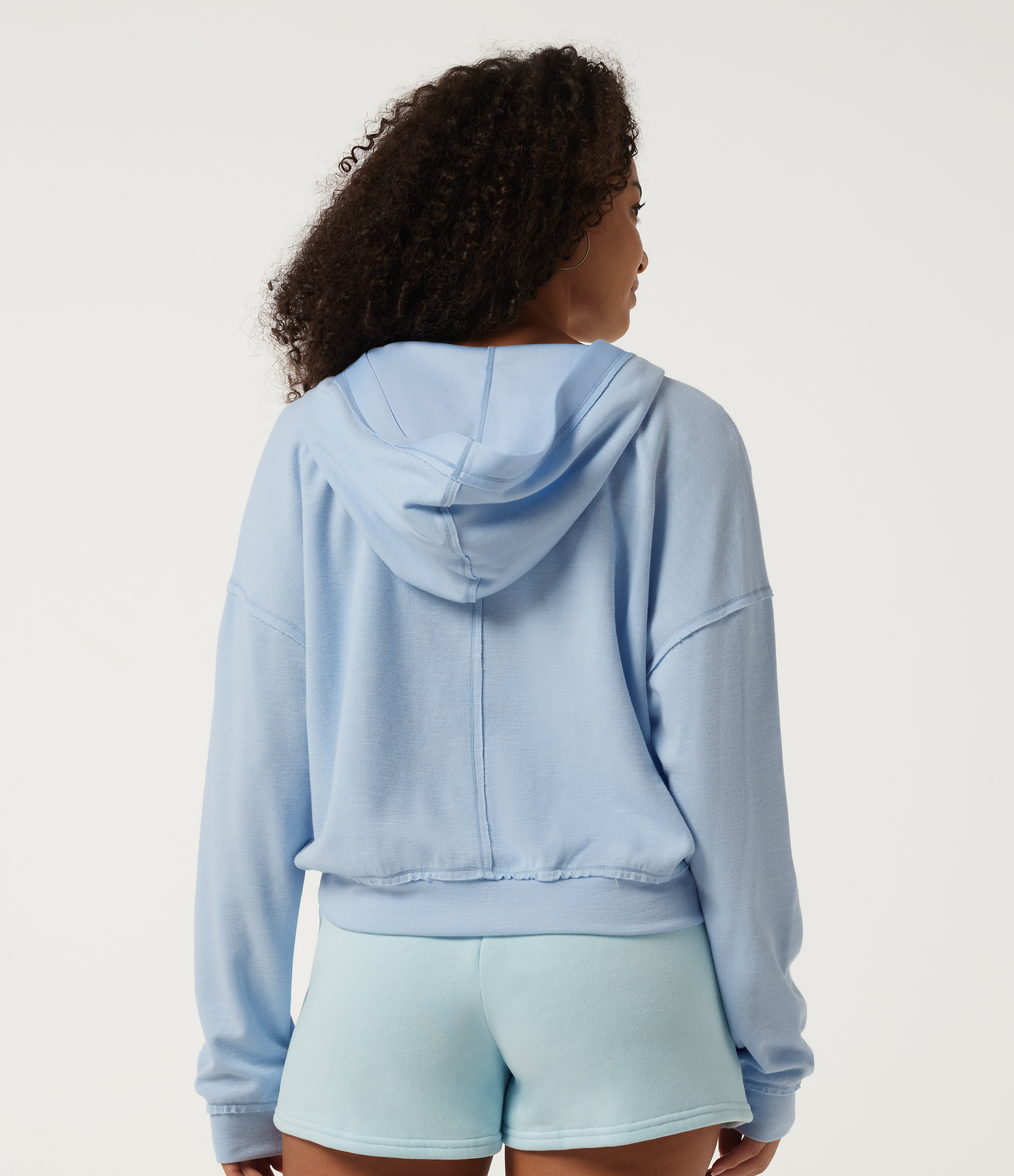 Sky Blue Foam Hooded Batwing Long Sleeve Casual Sweatshirt / 2