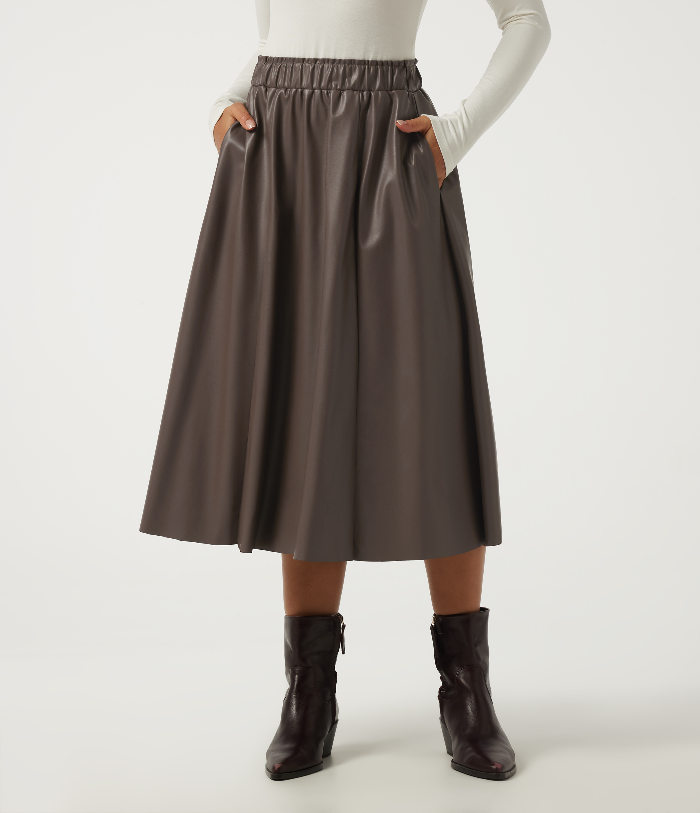 High Waisted A Line Midi Casual Skirt with Pockets