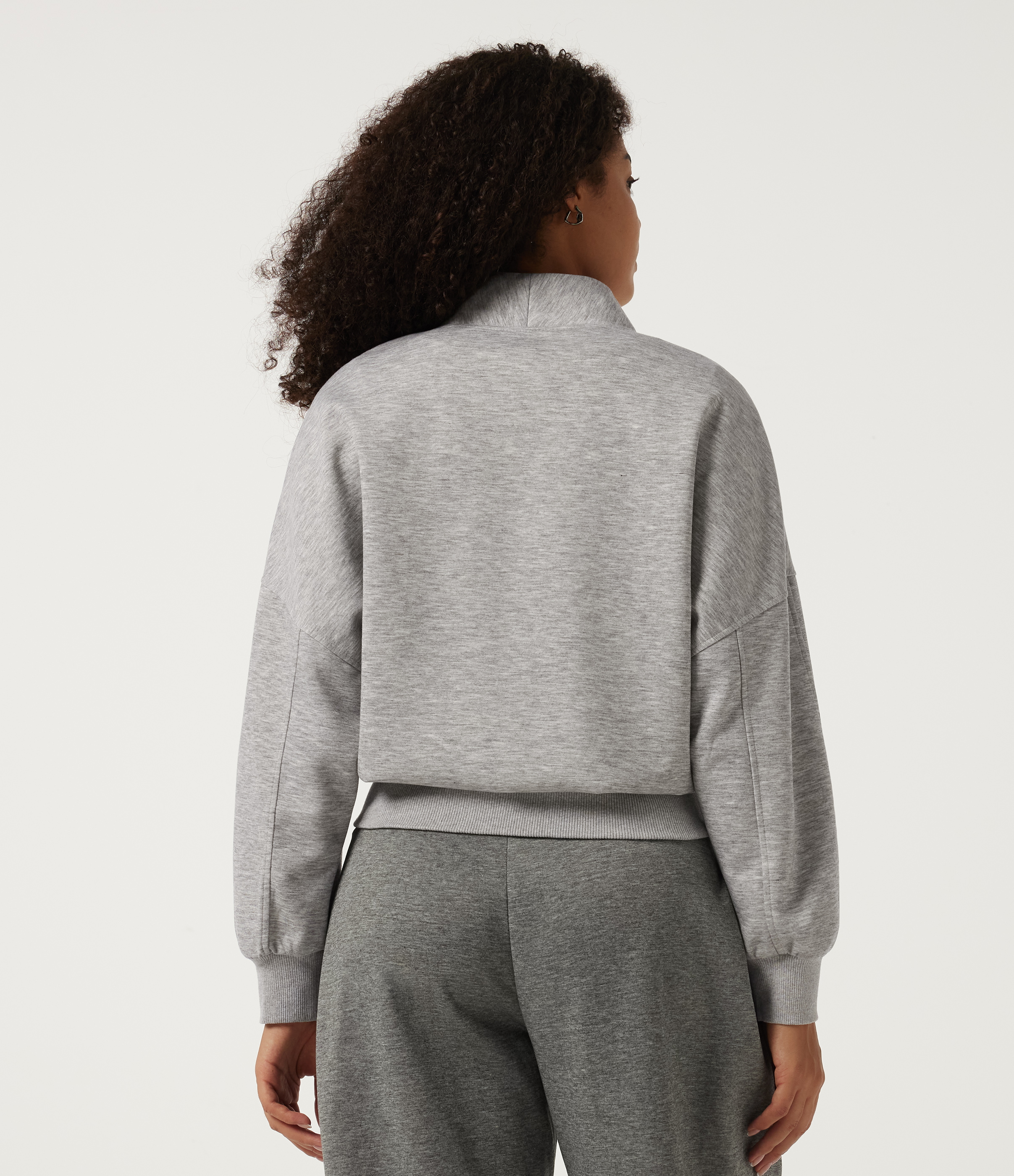 Fog Gray Mock Neck Long Sleeve Casual Sweatshirt / 2