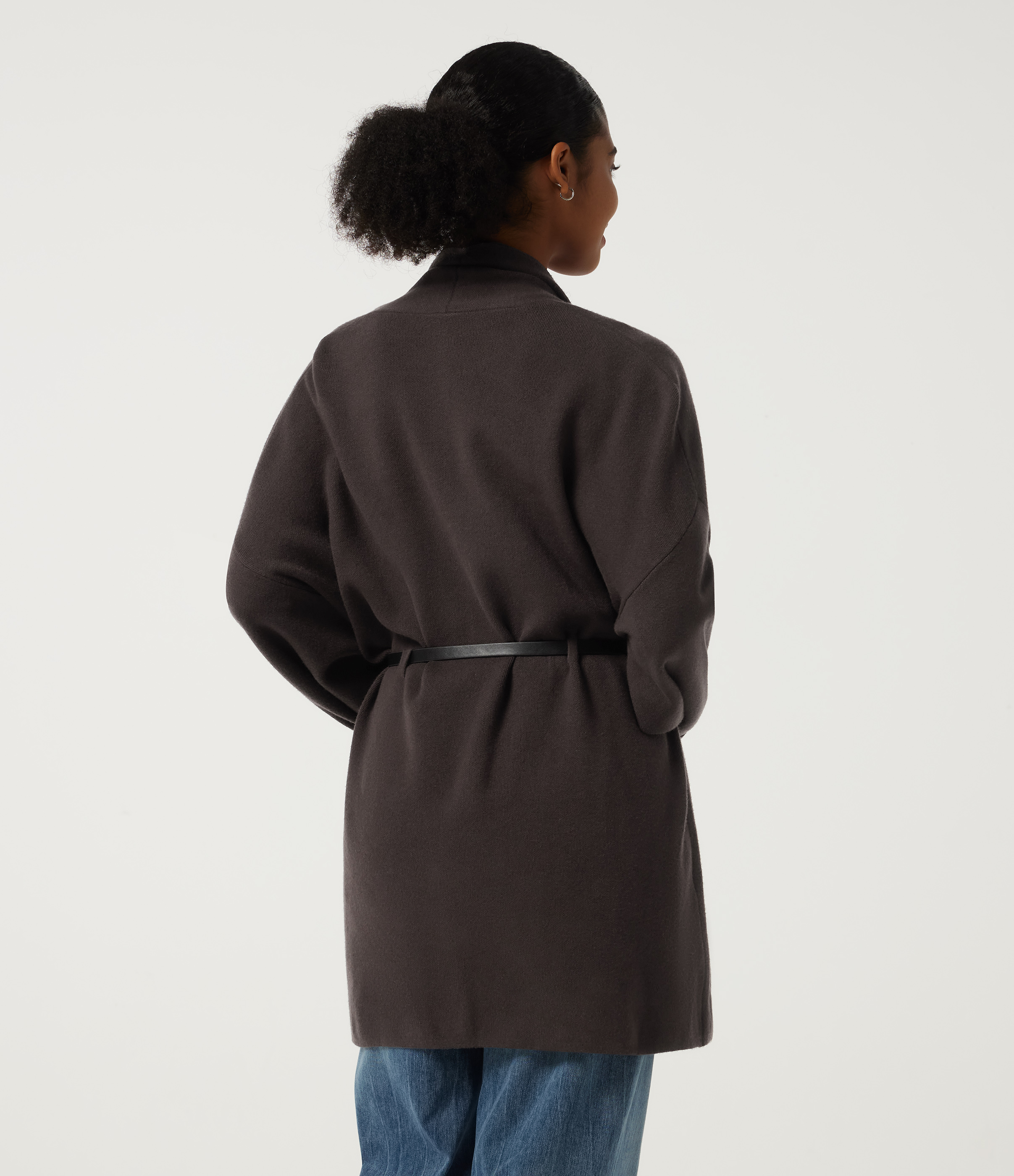 After Dark V Neck Long Sleeve Belted Longline Work Coat with Pockets / 2