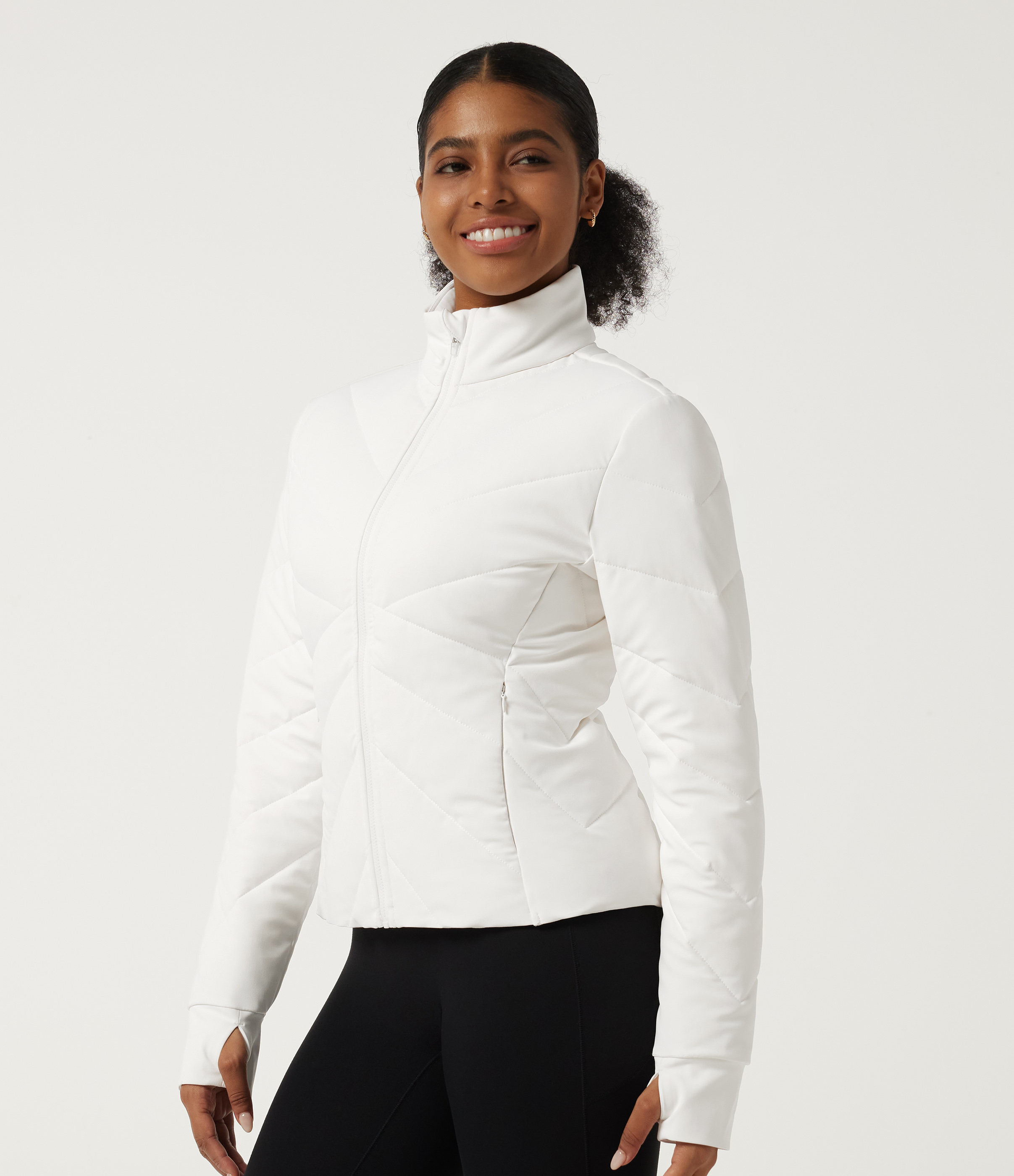 PuffFlex High Neck Long Sleeve Casual Padded Jacket with Pockets and Thumbholes