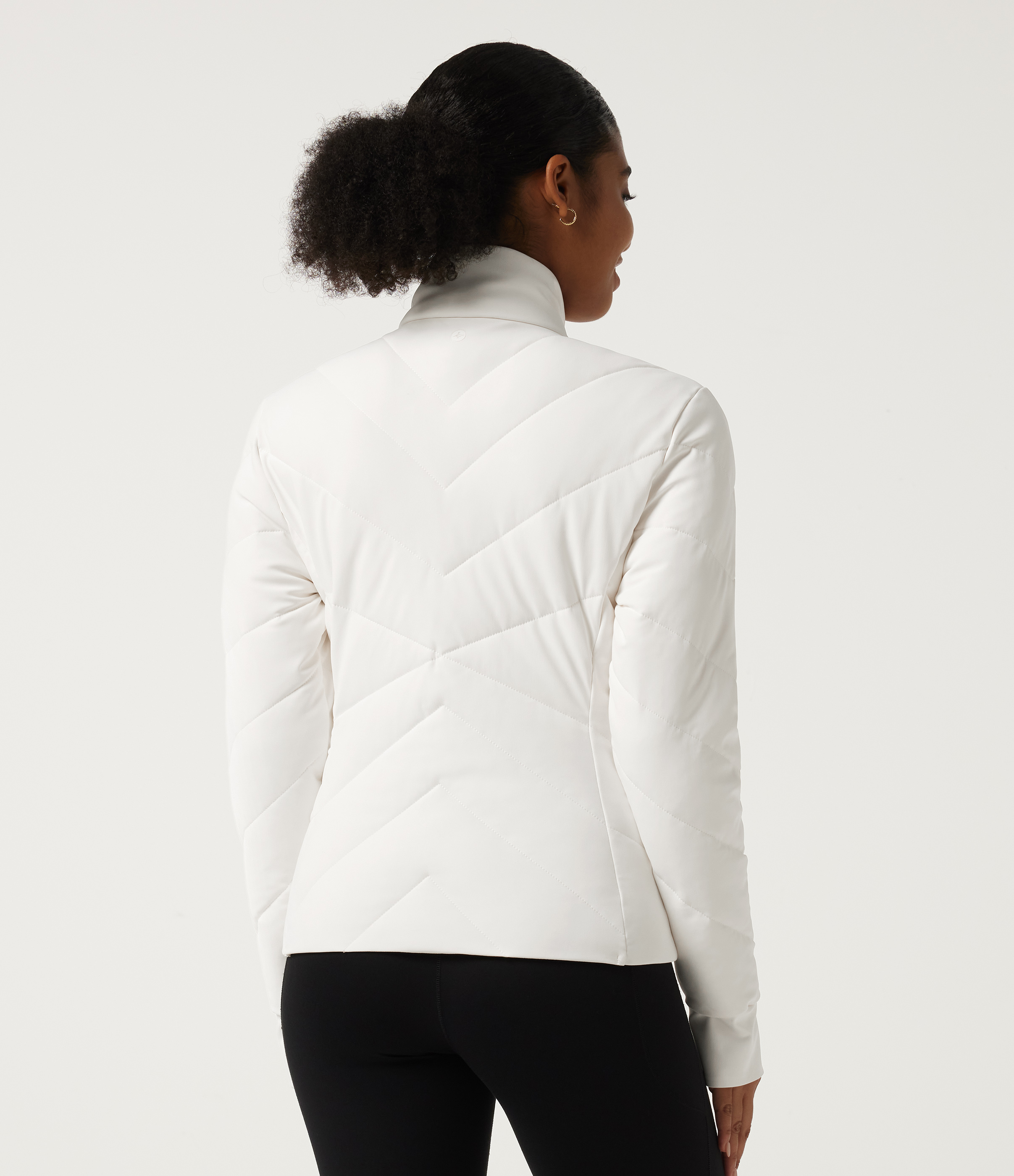 White PuffFlex High Neck Long Sleeve Casual Padded Jacket with Pockets and Thumbholes / 2