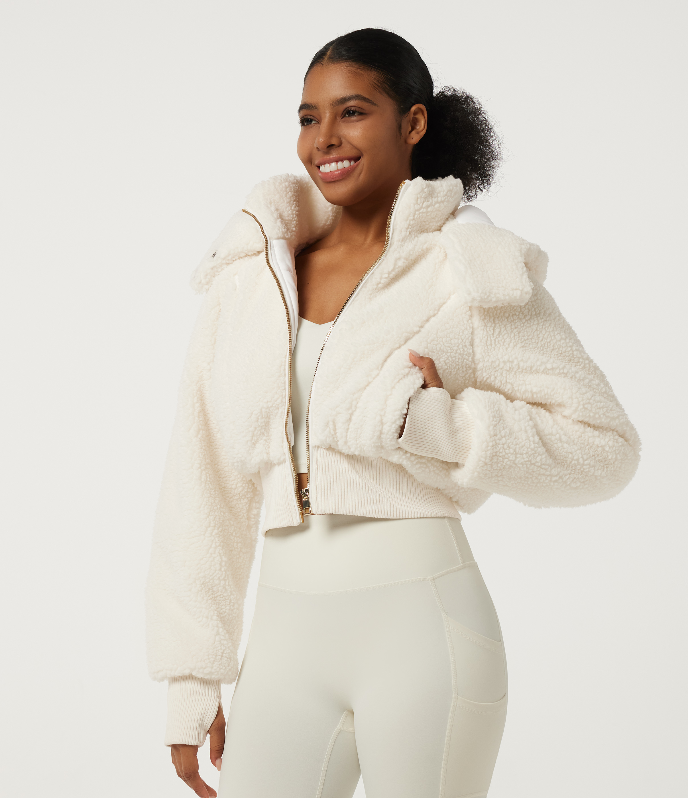 Cloud puff Hooded Raglan Long Sleeve Fleece Casual Padded Jacket with Pockets / 1