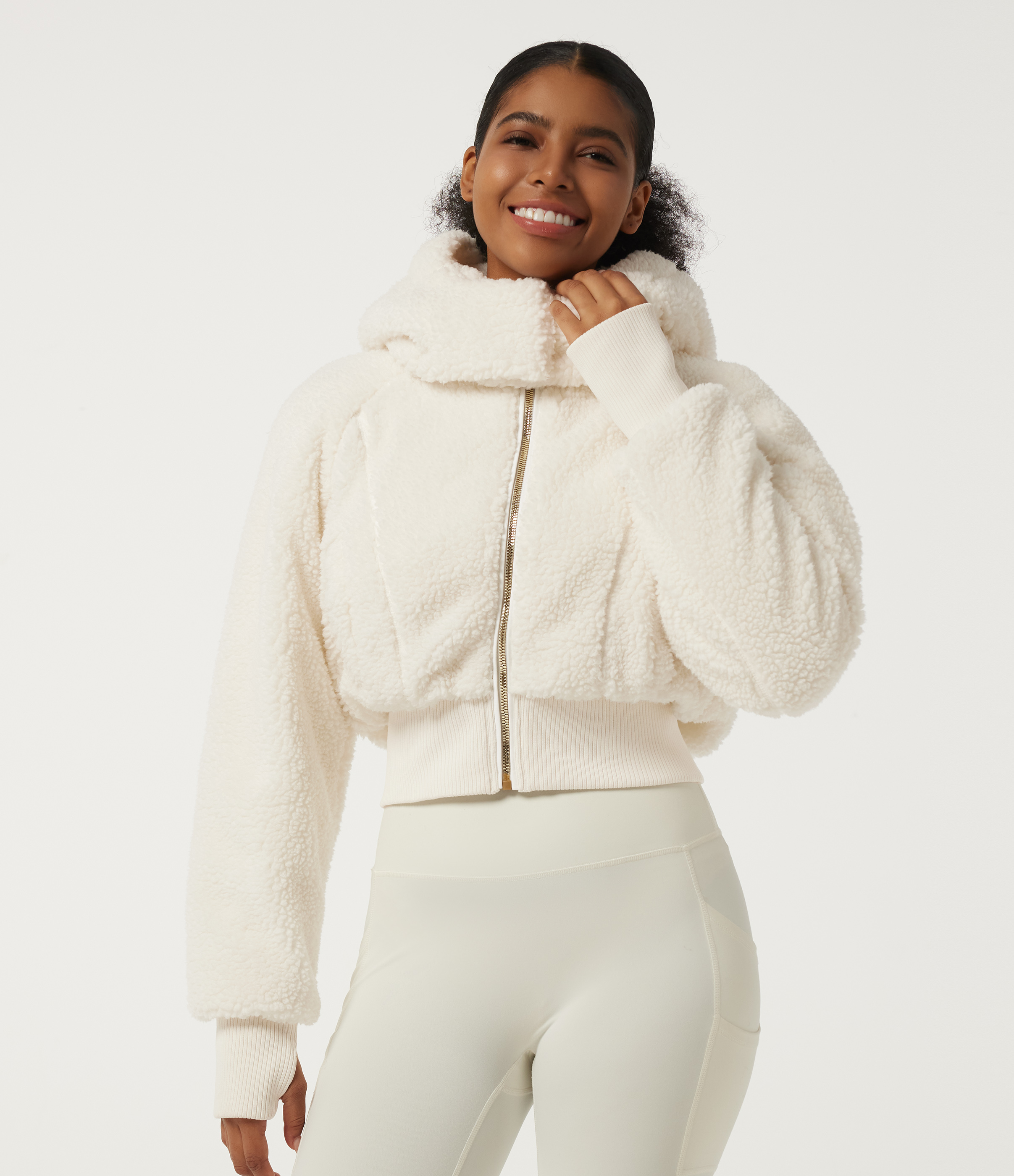 Cloud puff Hooded Raglan Long Sleeve Fleece Casual Padded Jacket with Pockets / 2