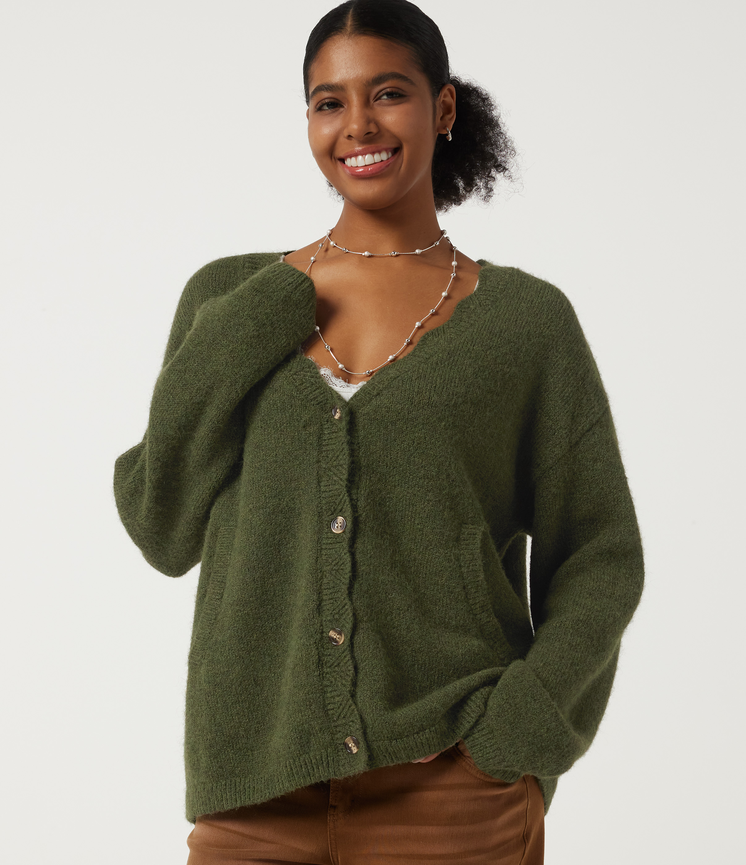 V Neck Long Sleeve Casual Cardigan with Pockets