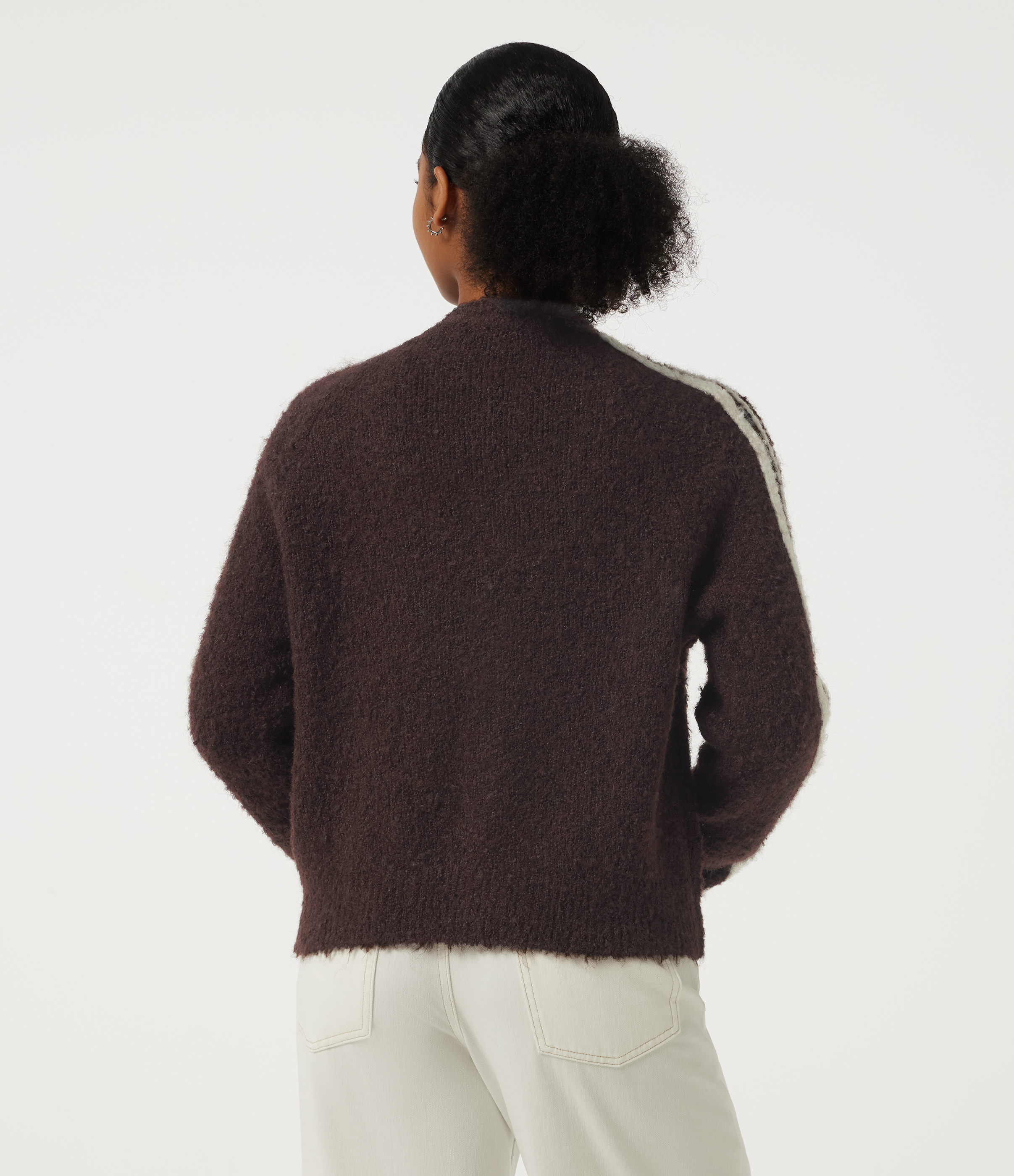 Chestnut Mocha Round Neck Raglan Long Sleeve Asymmetric Casual Cardigan / 2