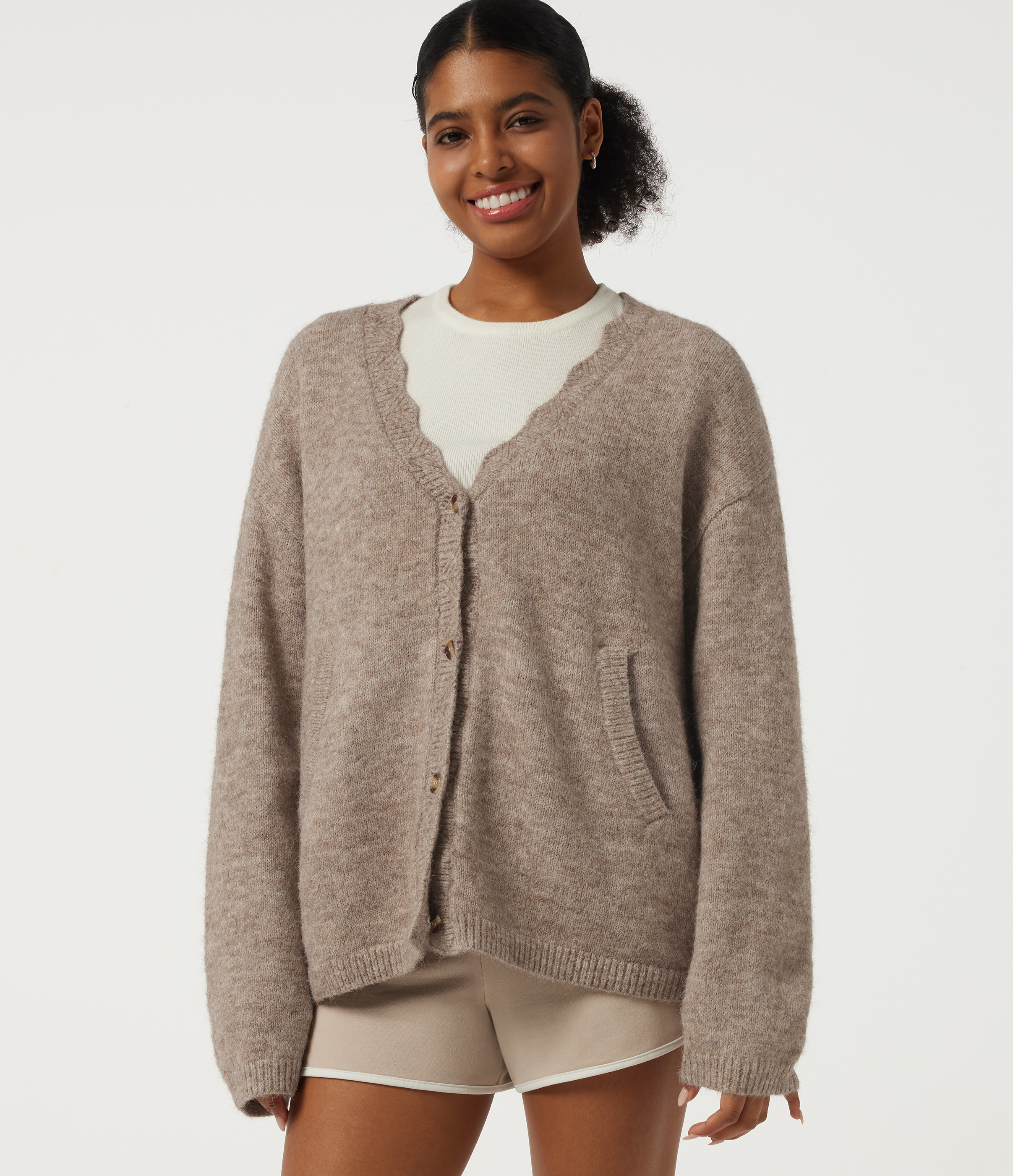 V Neck Long Sleeve Casual Cardigan with Pockets