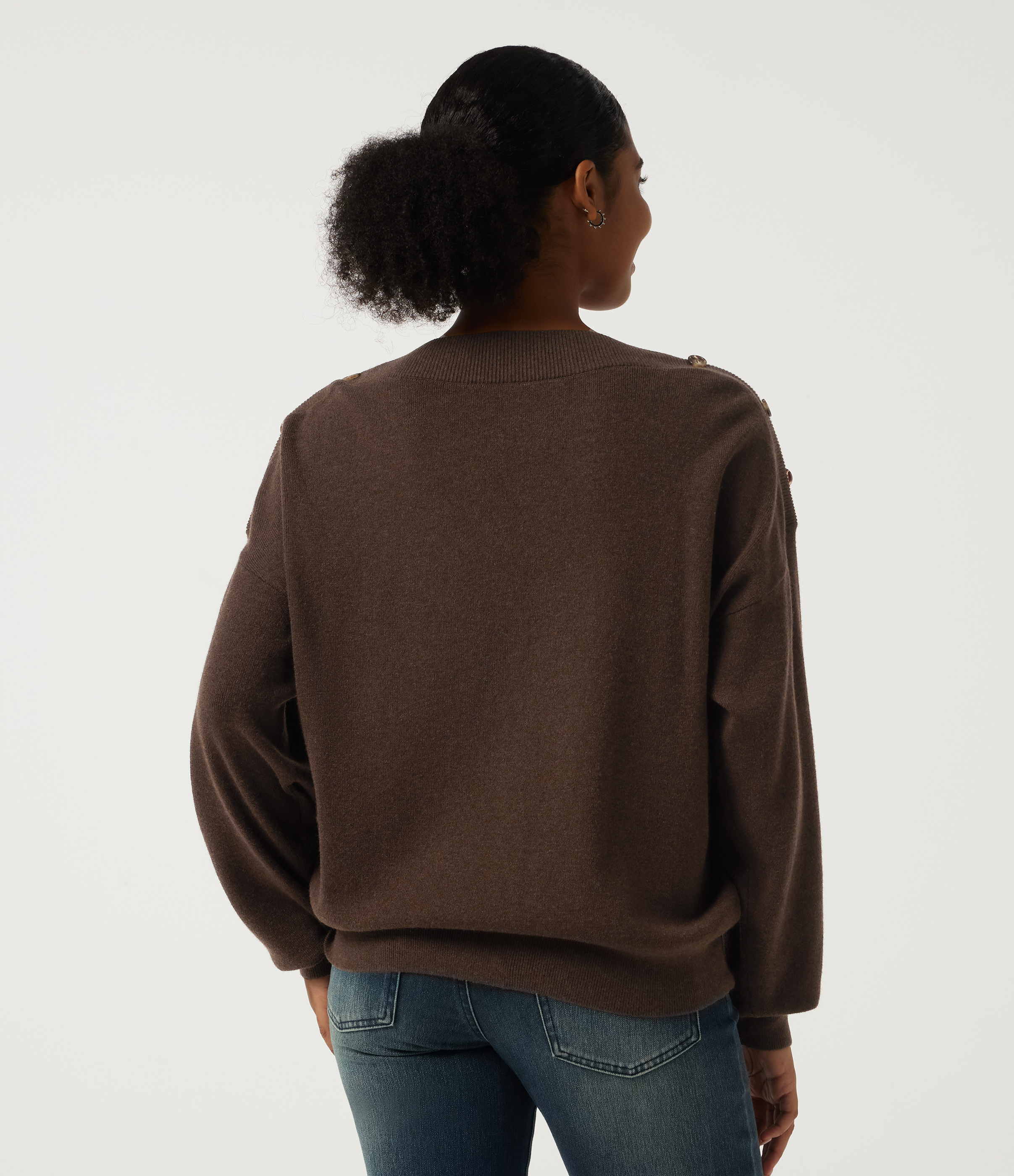 Flamewood Brown Boat Neck Drop Shoulder Long Sleeve Work Sweater / 2