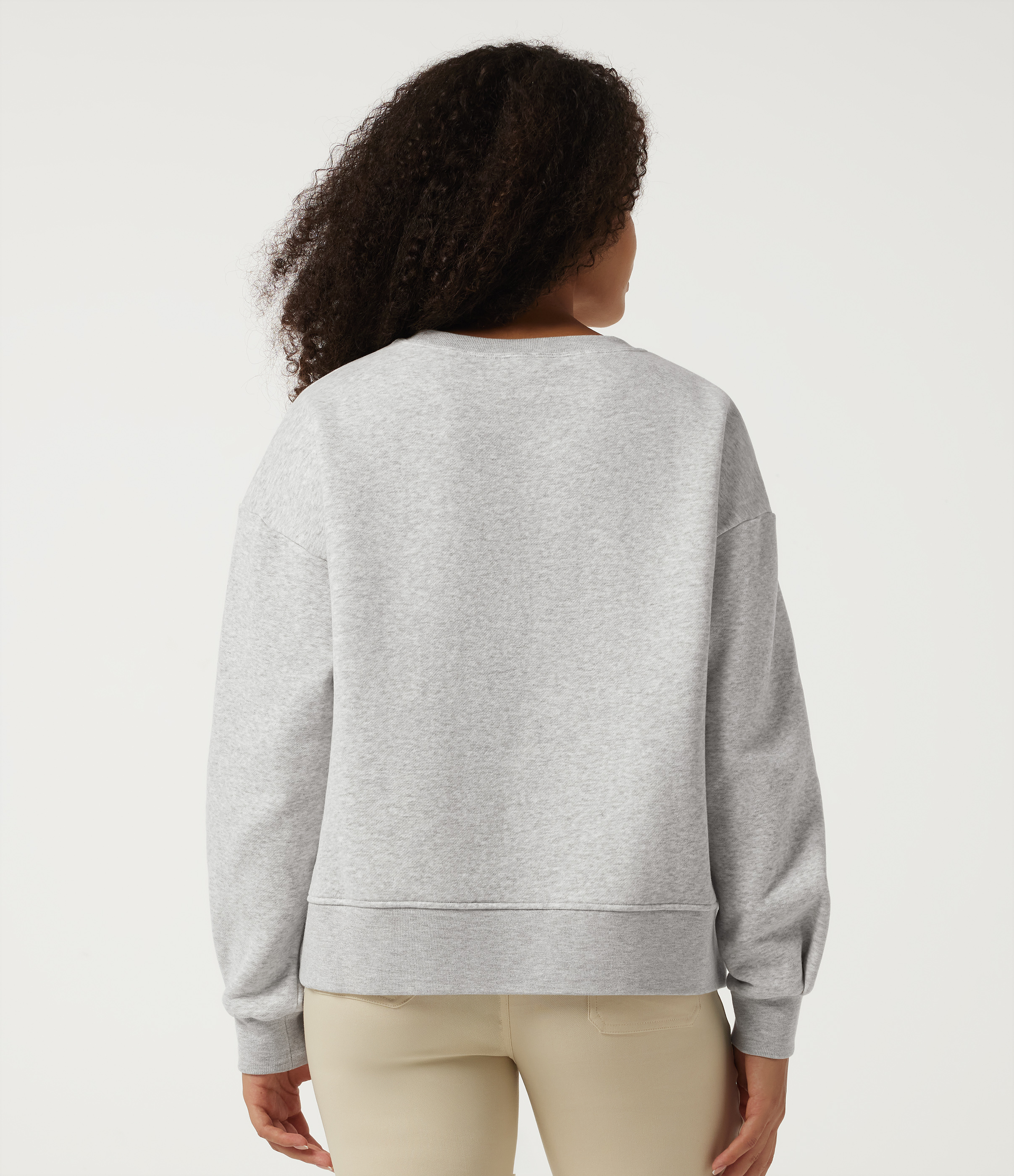 Moonstone Grey Round Neck Long Sleeve Fleece Casual Cotton Sweatshirt / 2