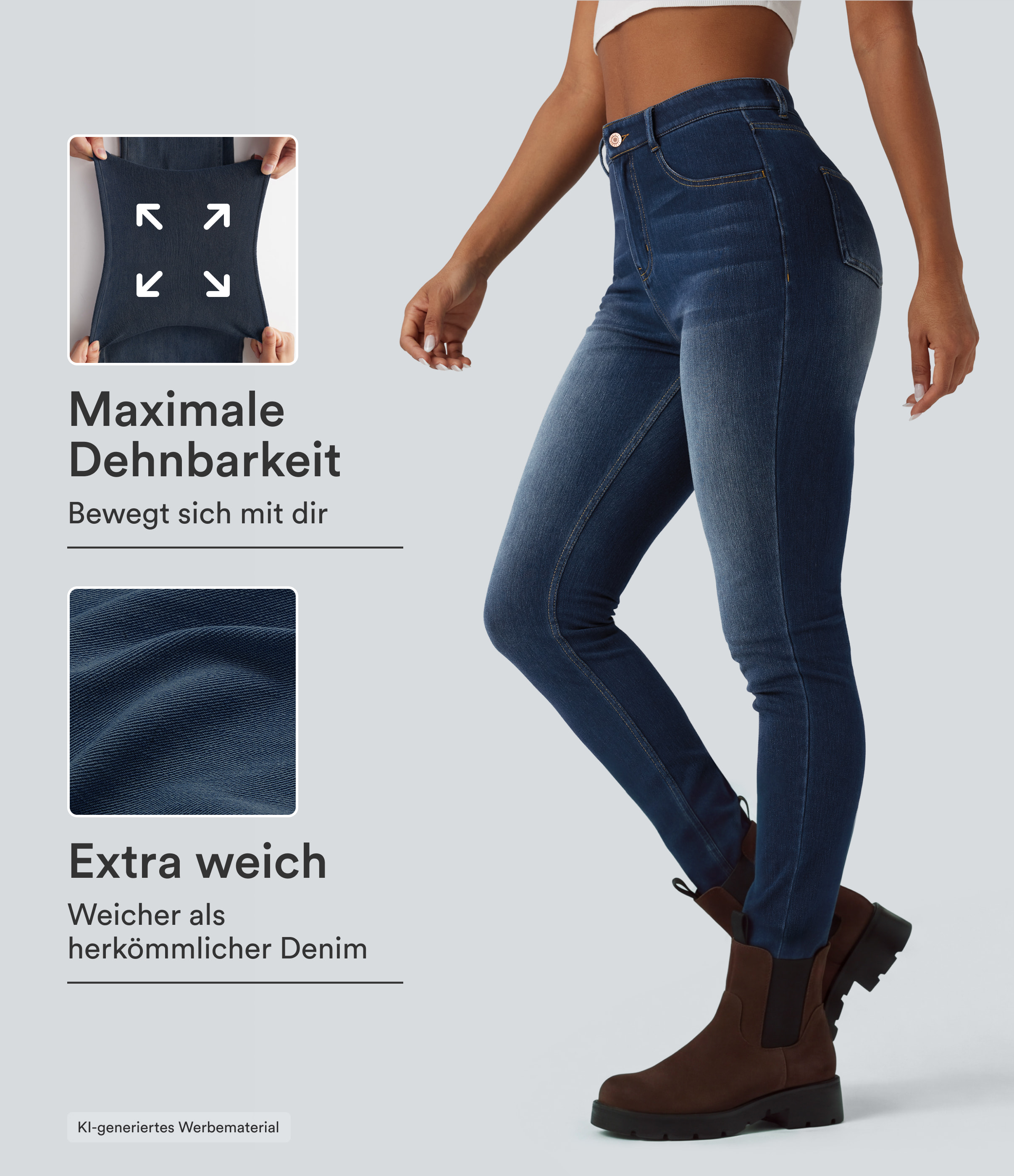 Halara Flex™ - Lässige Skinny-Jeans aus elastischem Strick-Denim mit hohem Bund und mehreren Taschen