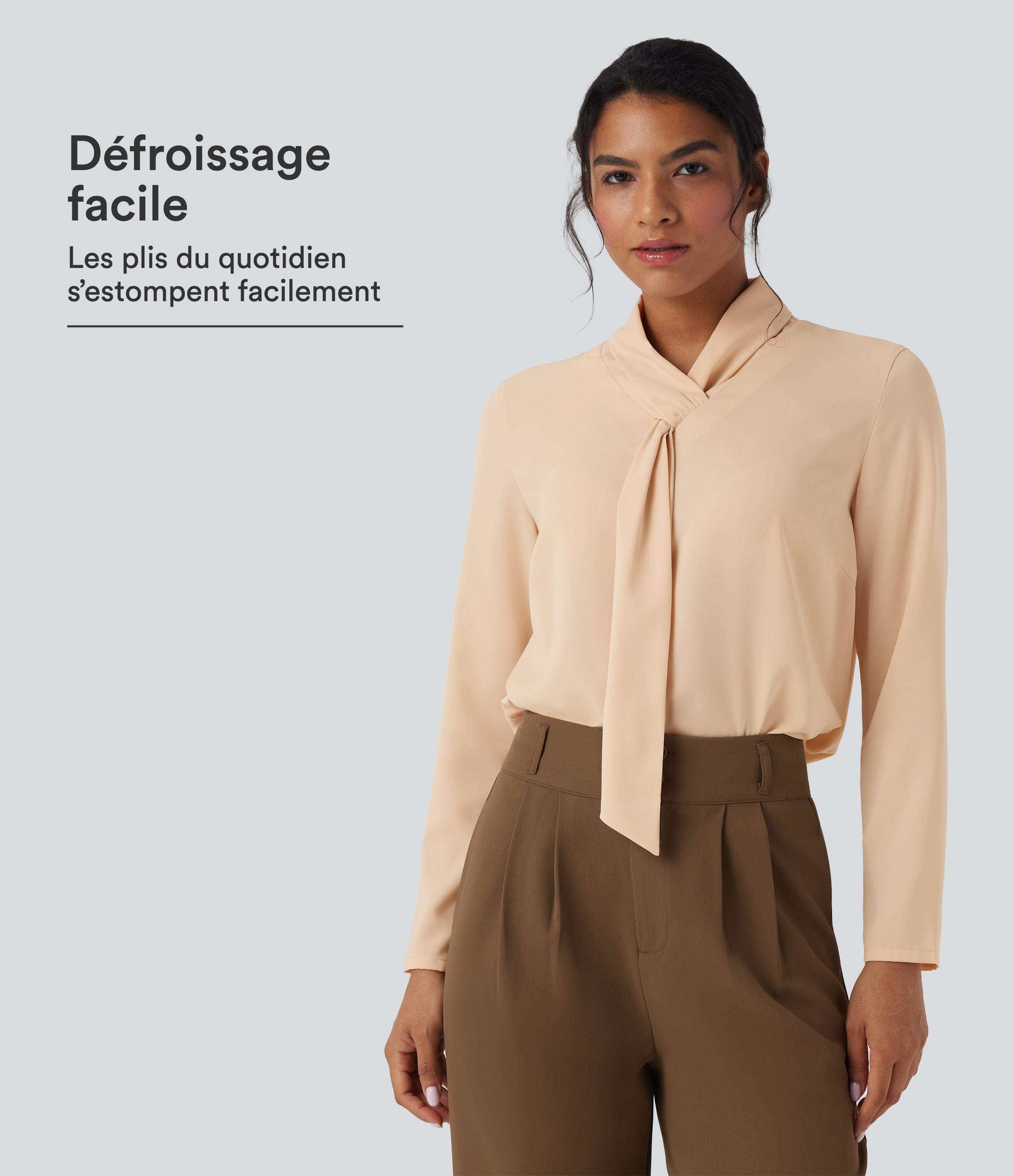 Chemise esprit bureau défroissage facile avec col foulard et manches longues