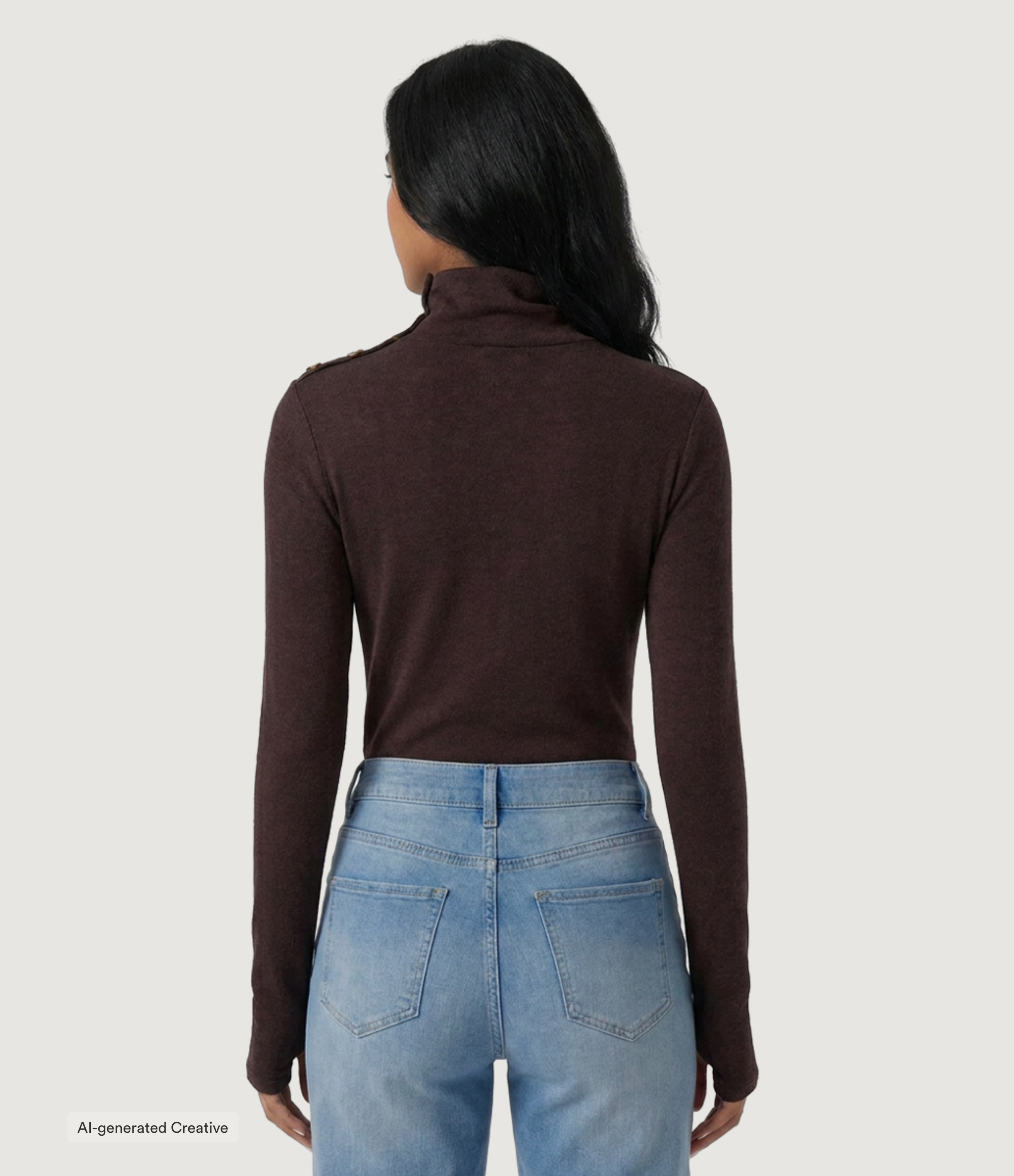Brown Ribbed Knit Long Sleeve Casual Top / 2