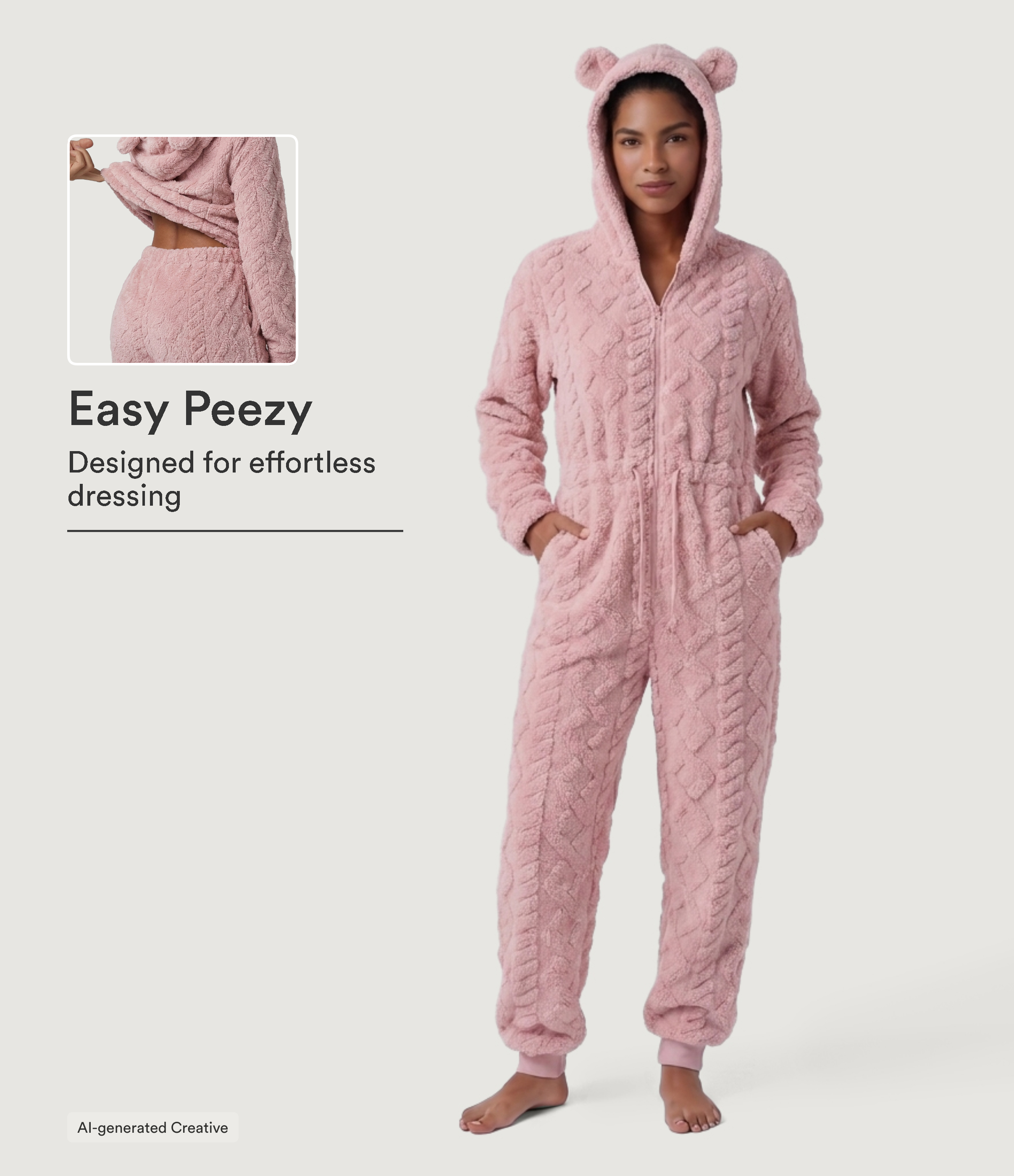 Hooded Long Sleeve Lounge Jumpsuit with Pockets -Easy Peezy Edition