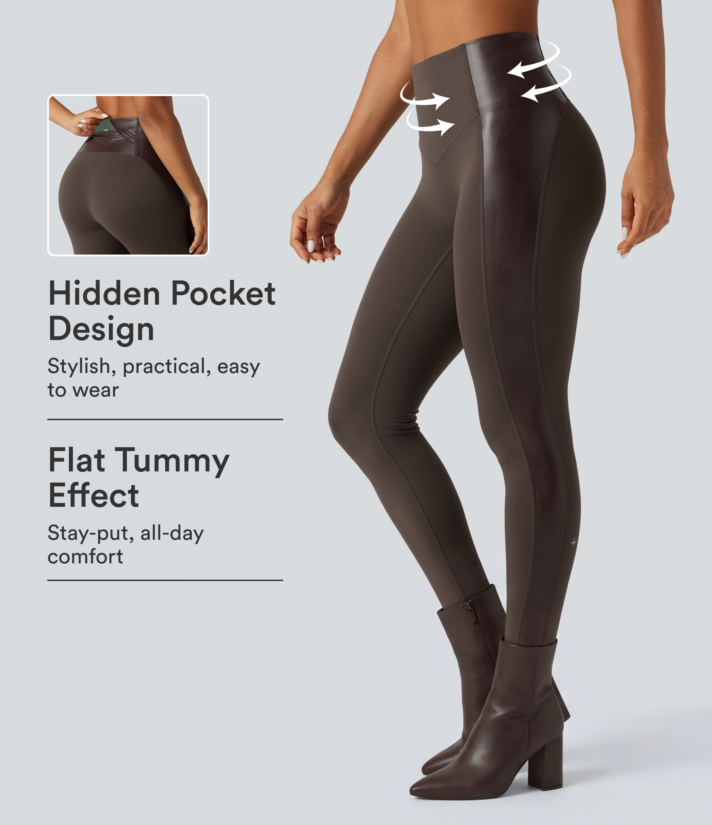 Halara UltraSculpt™ High Waisted Stretchy PU Tummy Control Yoga Leggings with Pocket