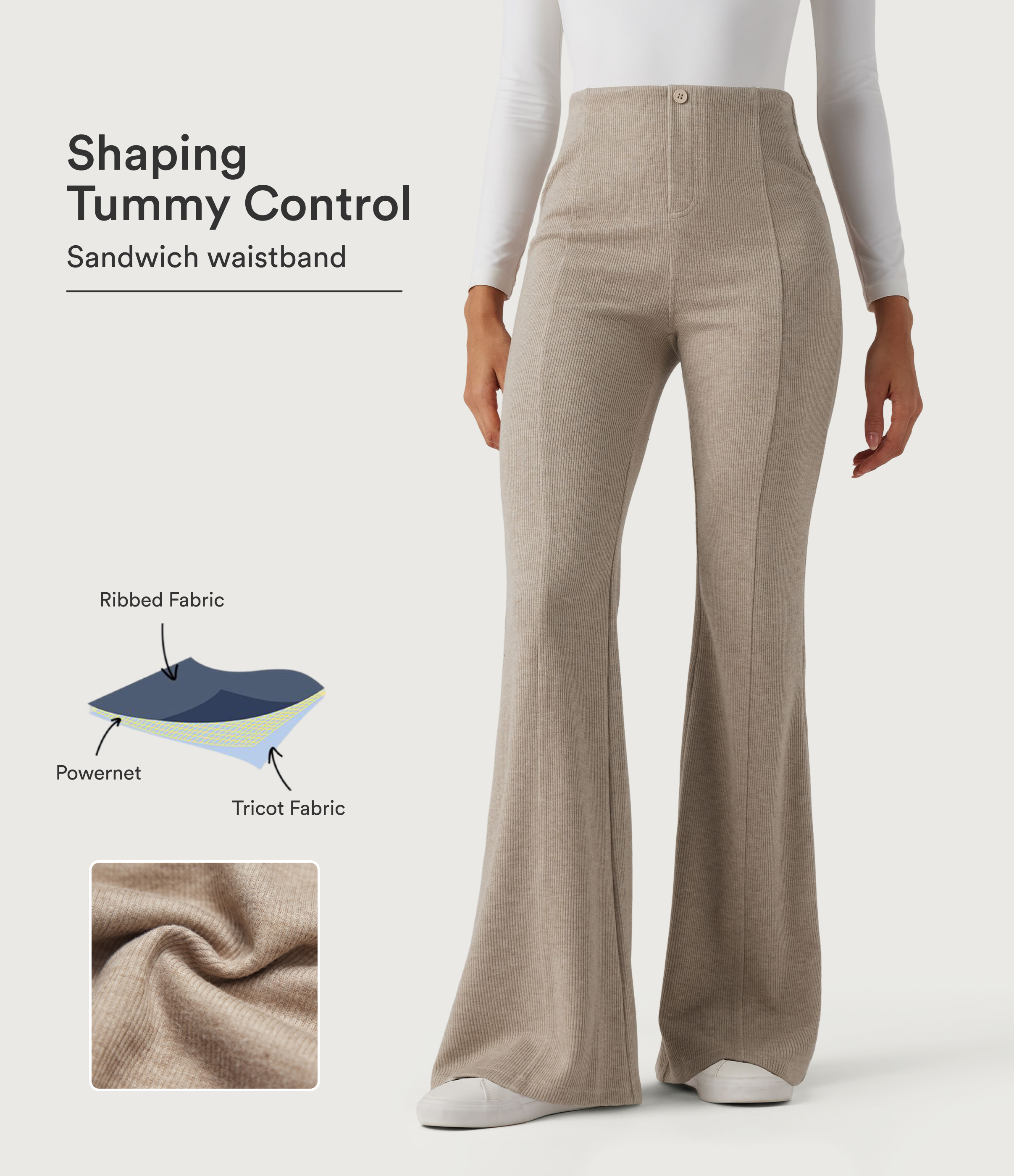 Ribbed High Waisted Tummy Control Casual Flare Pants