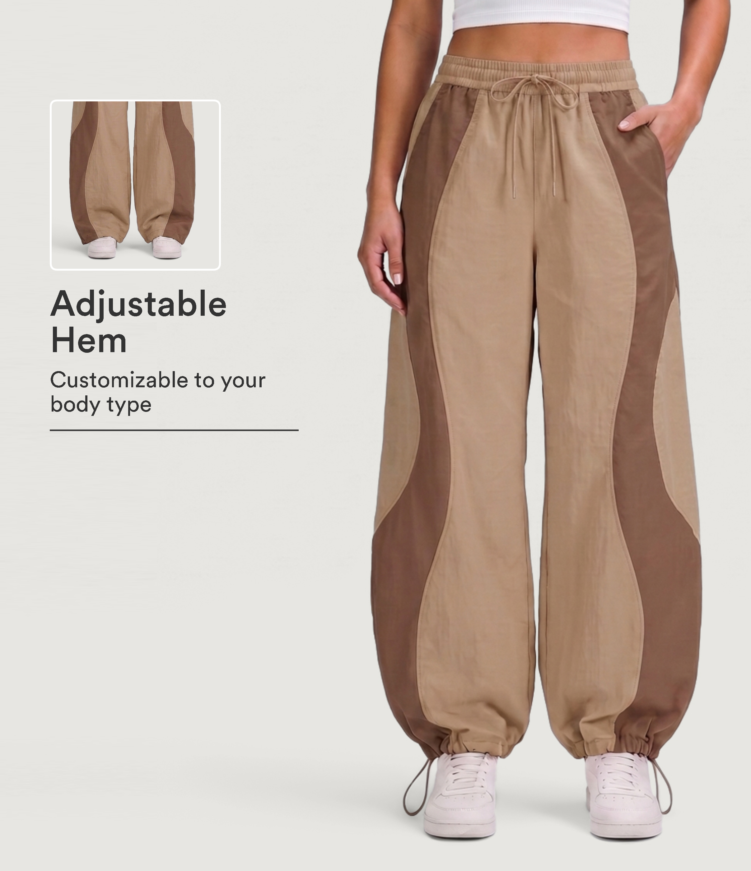 High Waisted Drawstring Color Block Quick Dry InstantCool Casual Pants with Pockets-UPF40+