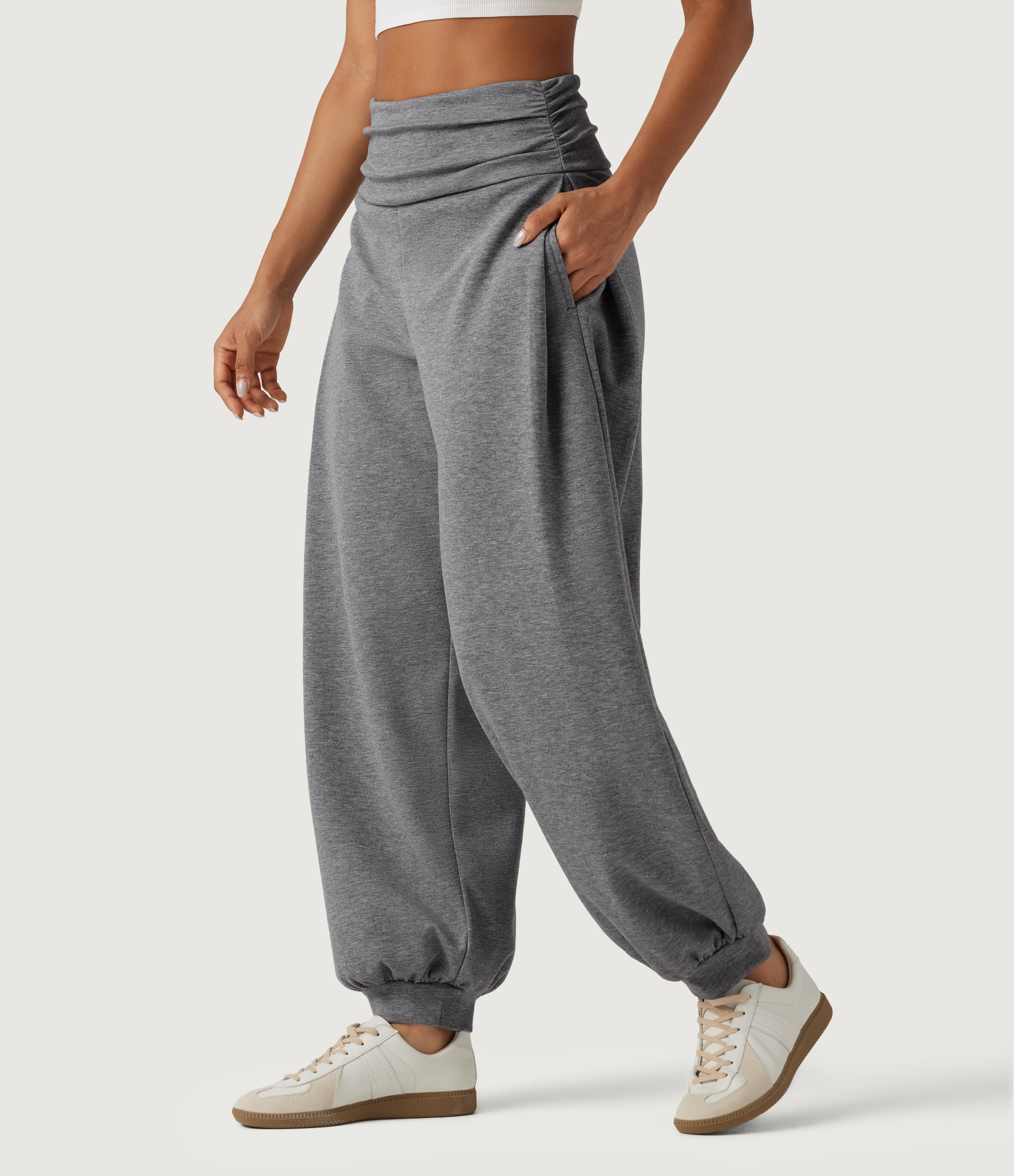 High Waisted Ruched Balloon Casual Joggers with Pockets