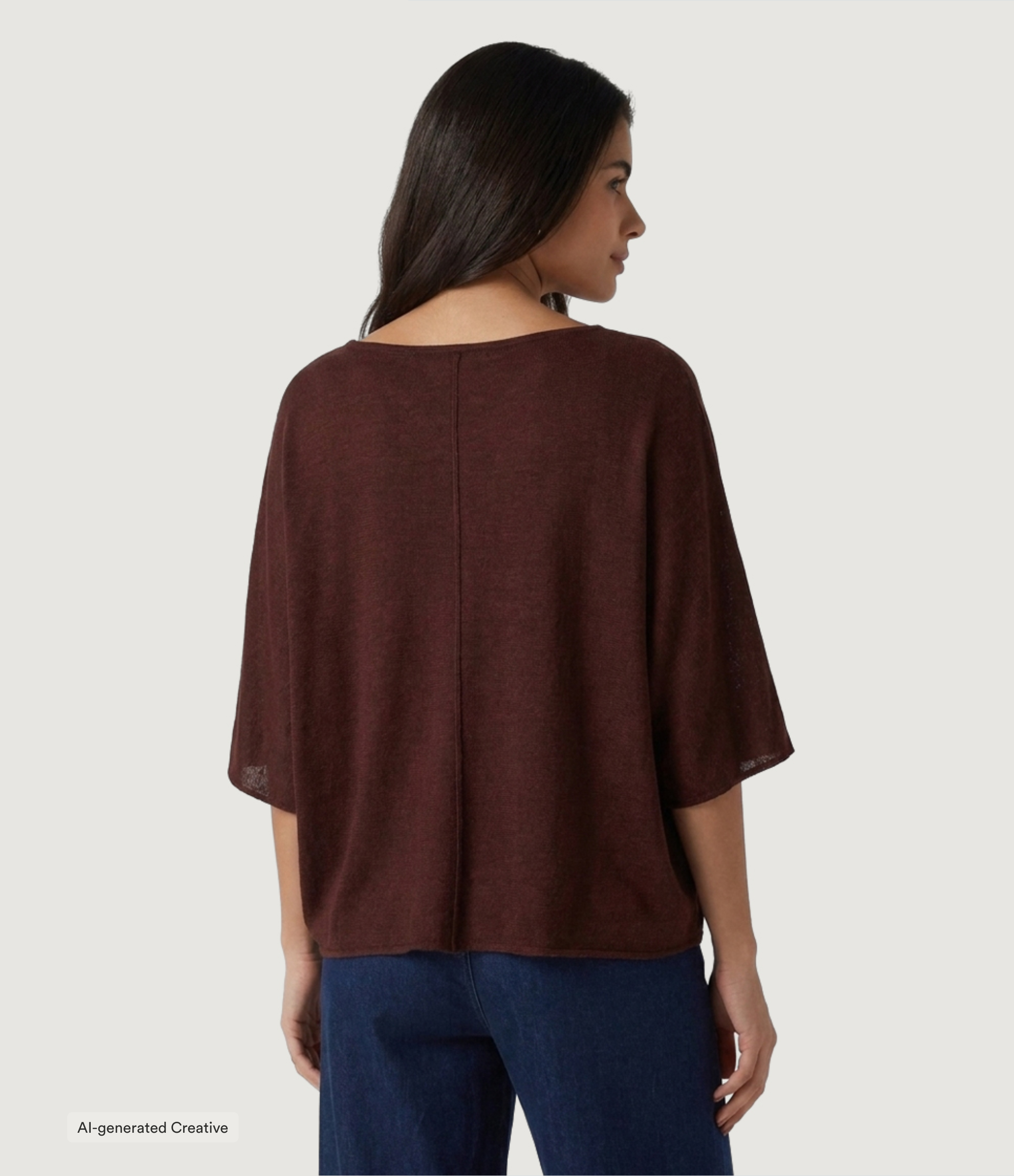 Brown Boat Neck Batwing 3/4 Sleeve Casual Top / 2