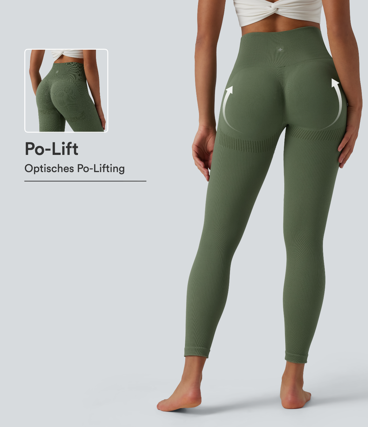 Po-Lifting 7/8-Yoga-Leggings mit hohem Bund, Bauchkontrolle und nahtlosem Flow
