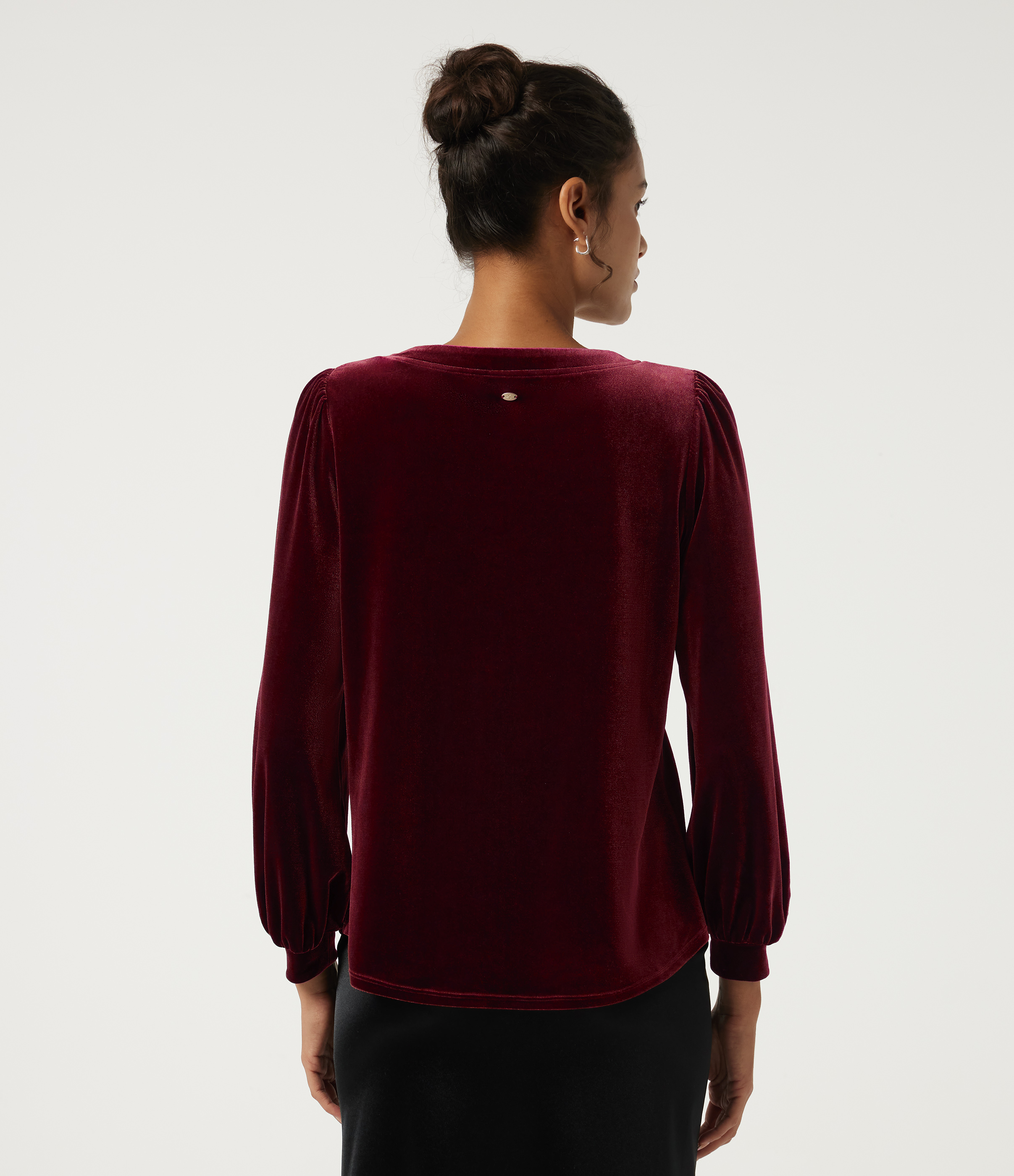 Sangria V Neck Long Sleeve Ruched Velvet Party Blouse / 2