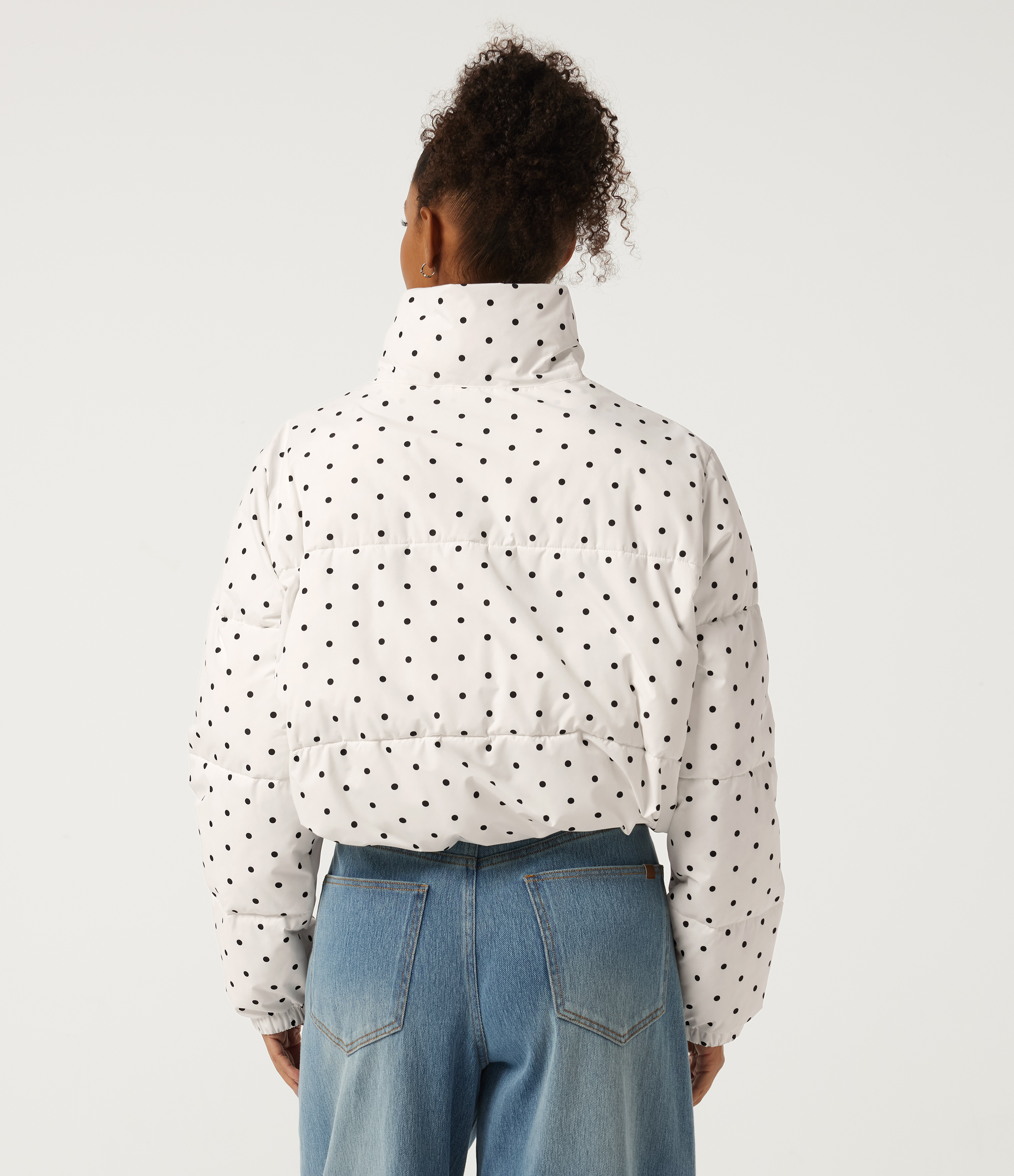 Inkstone Frost Speckle Stand Collar Polka Dot Long Sleeve Casual Puffer Jacket with Pockets / 2
