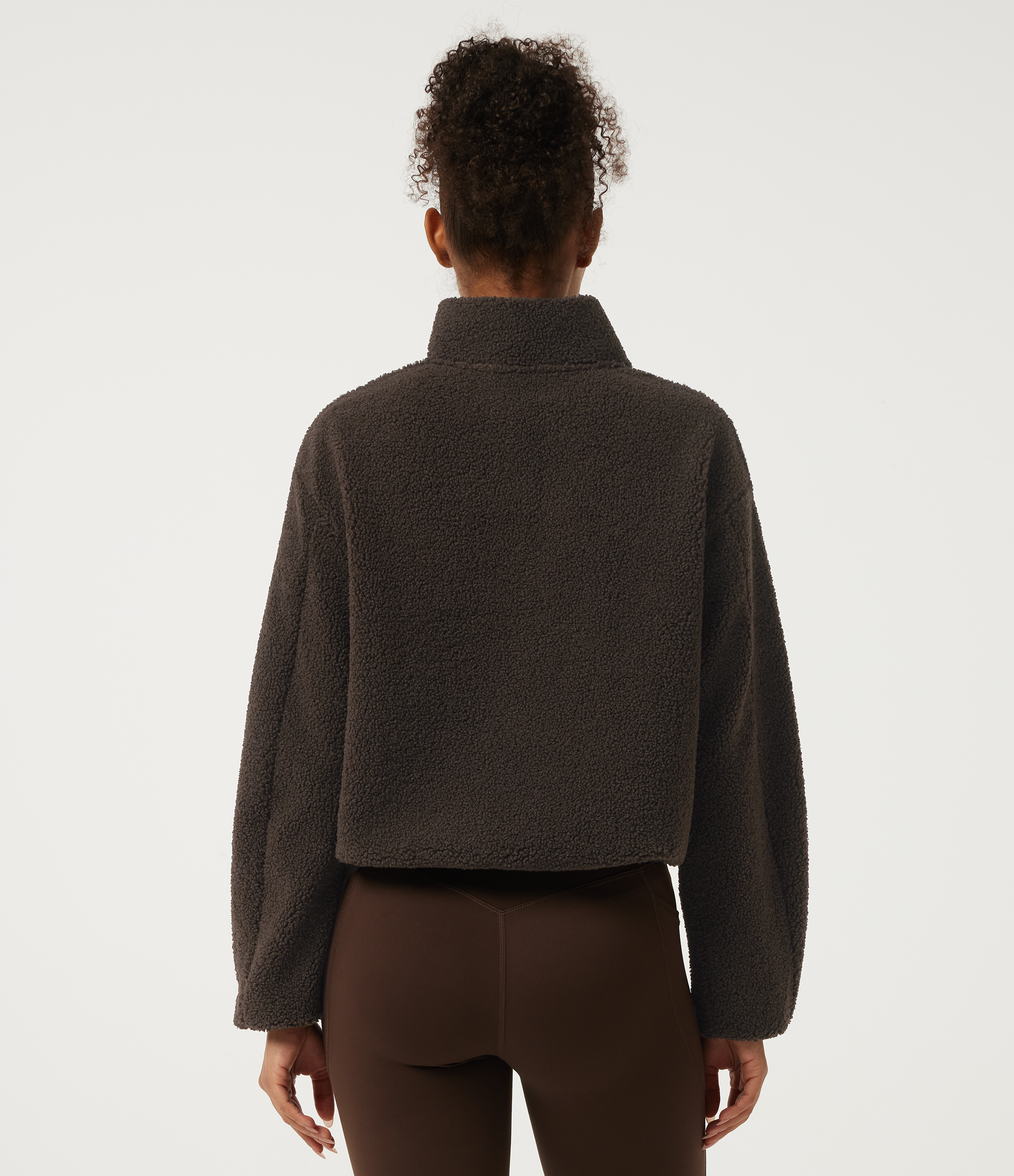 Forest Loam Mock Neck Long Sleeve Gathered Hem Fleece Casual Sweatshirt with Pockets / 2