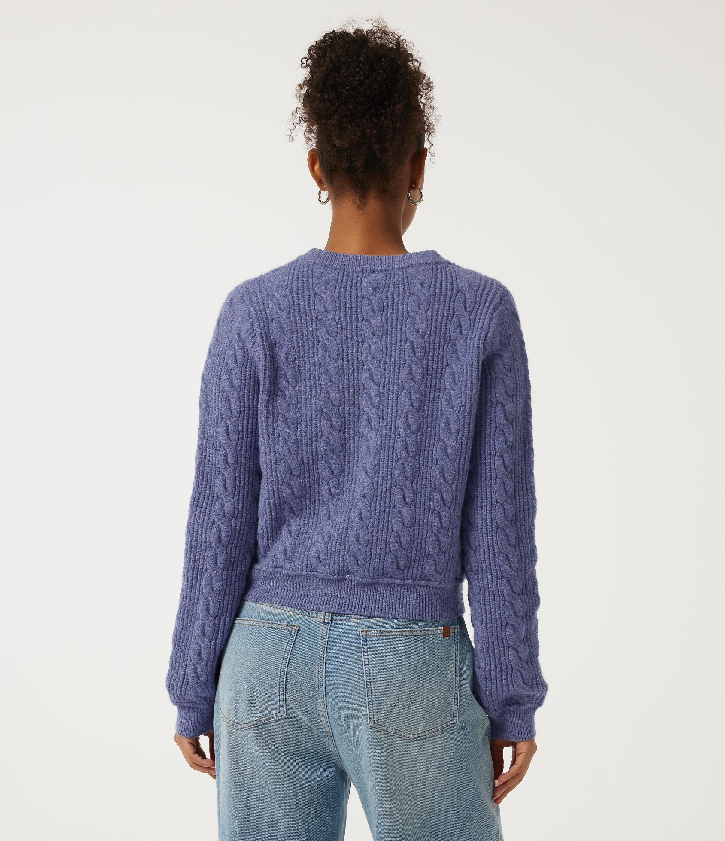 Lavender Violet Round Neck Long Sleeve Casual Cardigan / 2
