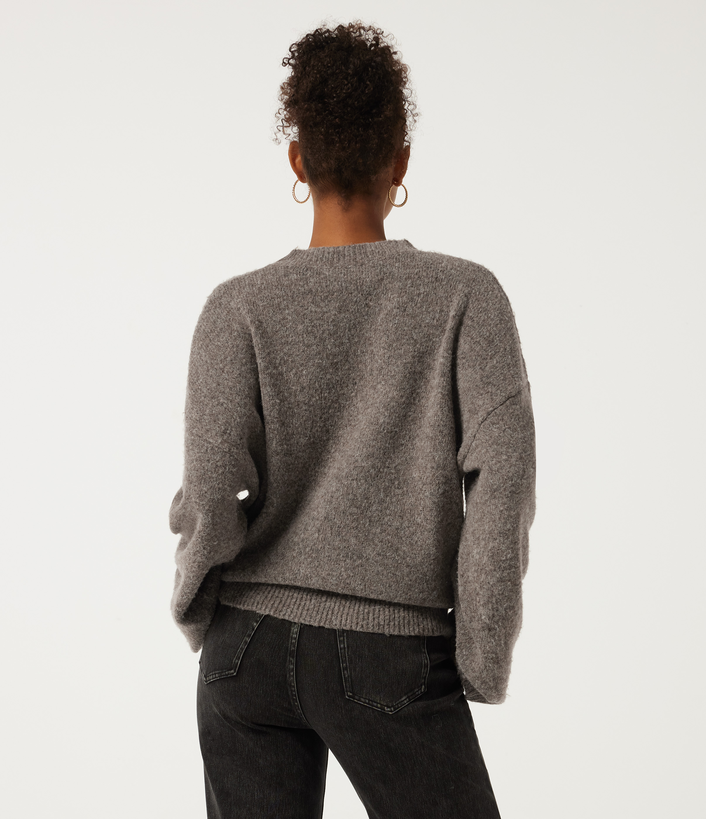 Fossil Stand Collar Drop Shoulder Bell Sleeve Long Sleeve Work Sweater / 2