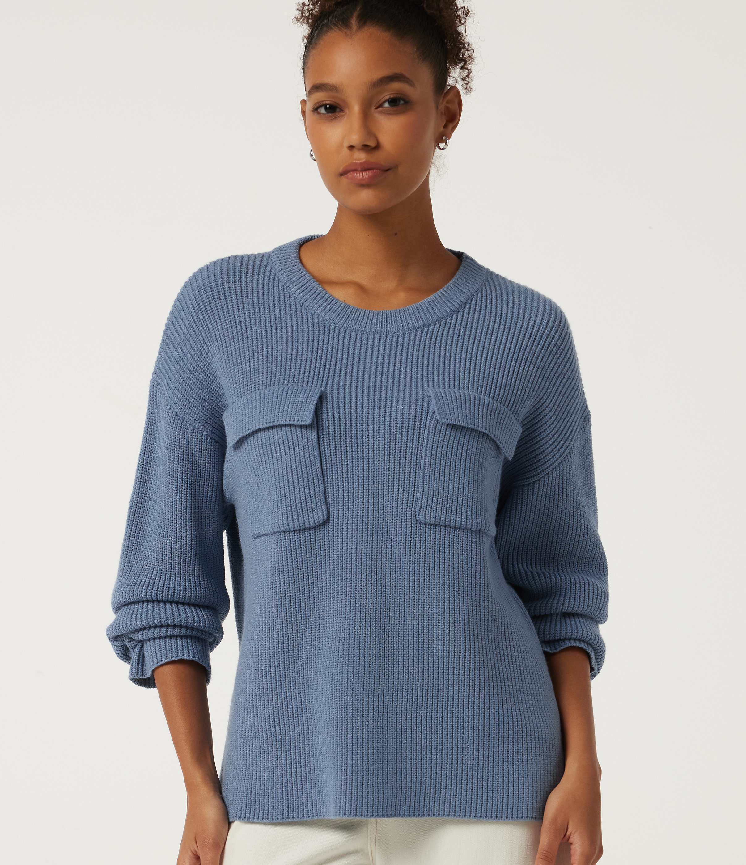 Round Neck Long Sleeve Casual Sweater with Pockets