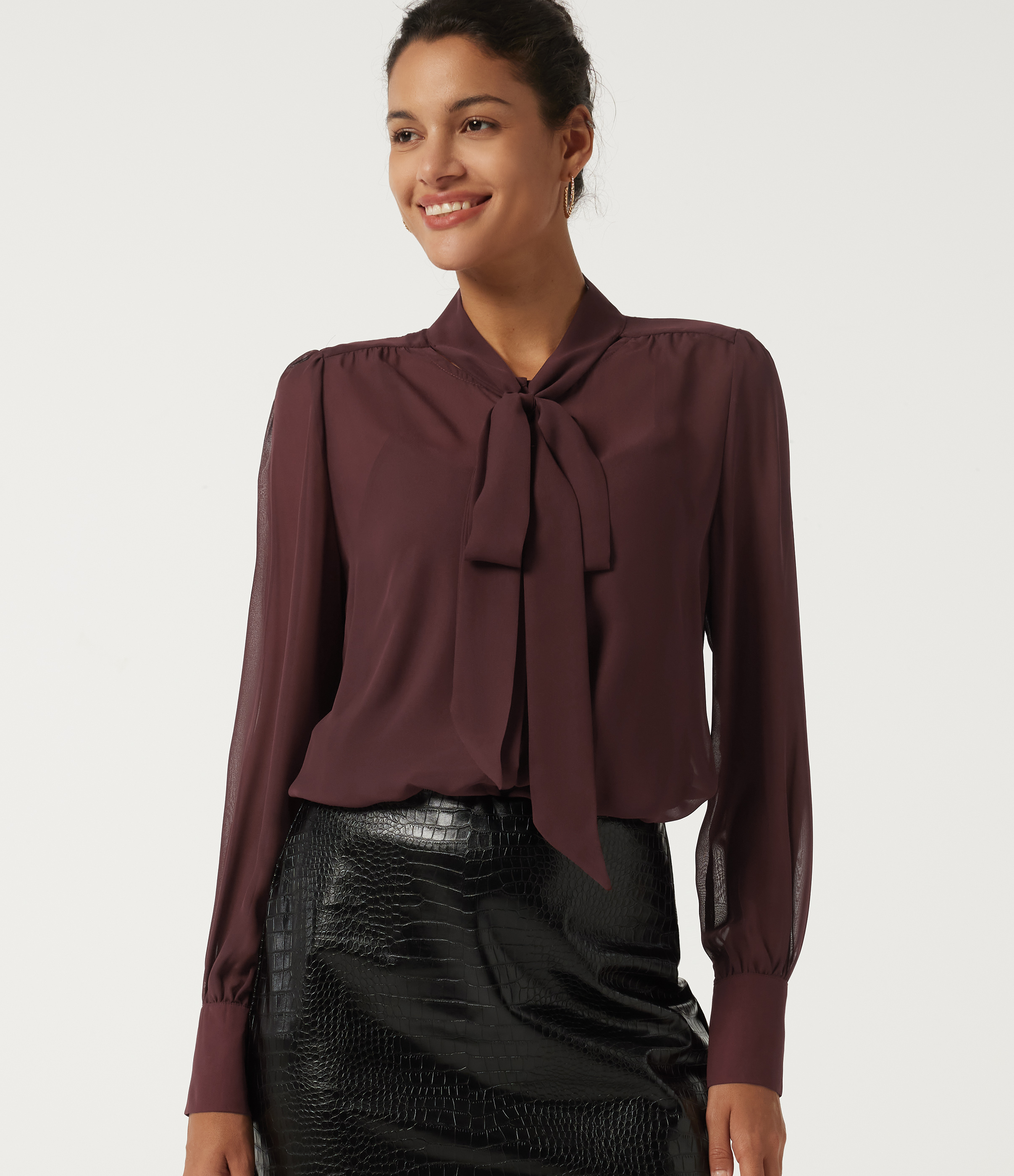 Long Sleeve Tie Front 2-Piece Party Blouse