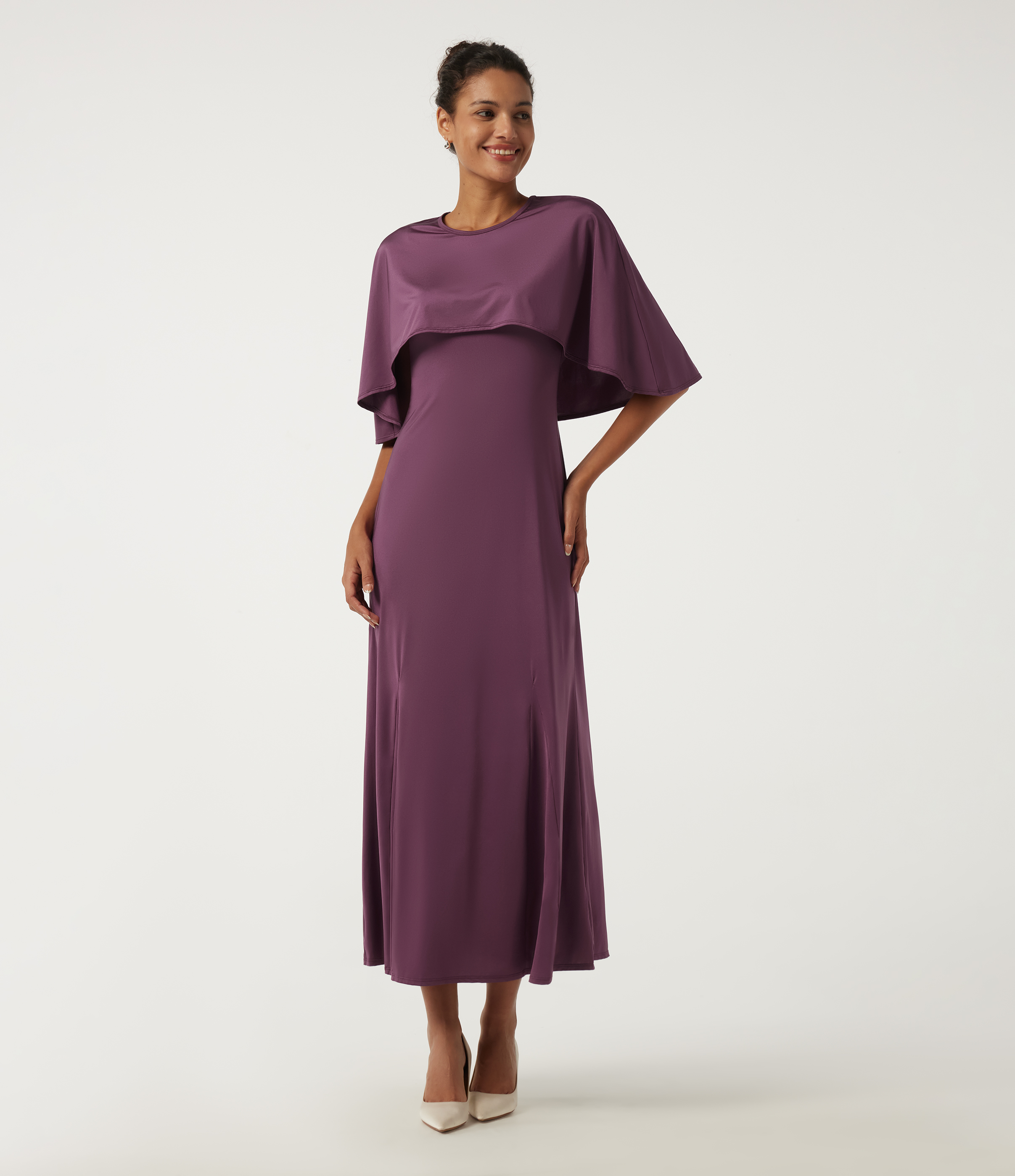 Amaranth Ärmelloses A-Linien-Maxikleid mit Rundhalsausschnitt und Cut-out – Party / 1